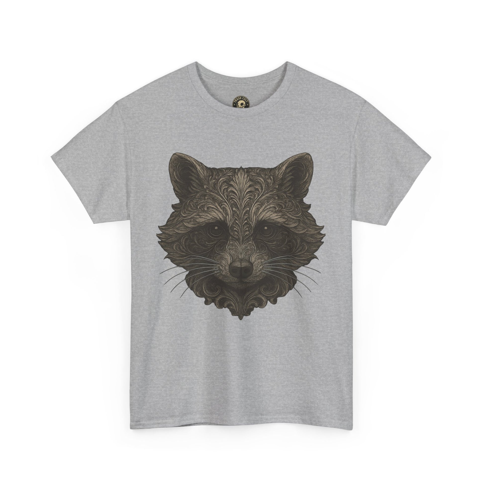 Ornate Raccoon Face Shirt – Intricate Woodland Animal Art Tee – Tattoo-Inspired Forest Aesthetic – Trash Cult Supply Co.