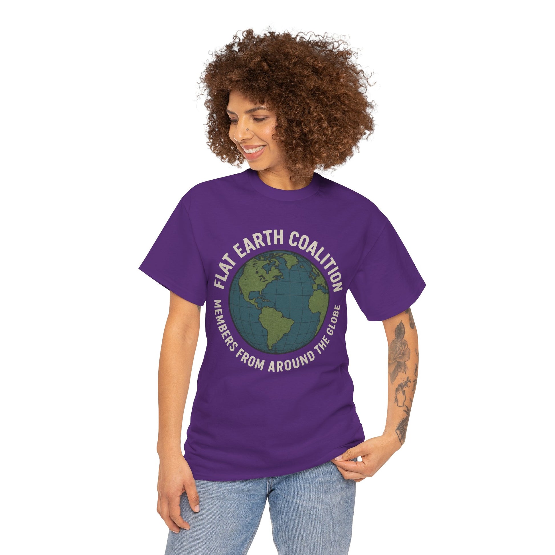 Flat Earth Coalition Funny Globe Parody Shirt – “Members From Around the Globe” Tee – Satirical Conspiracy Theory Humor Tee