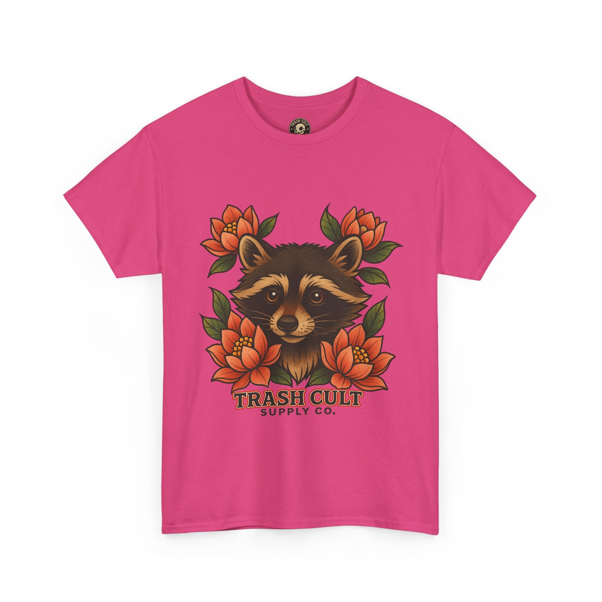 Neo-Traditional Raccoon & Lotus Tattoo Shirt – Trash Cult Supply Co. – Gildan 5000