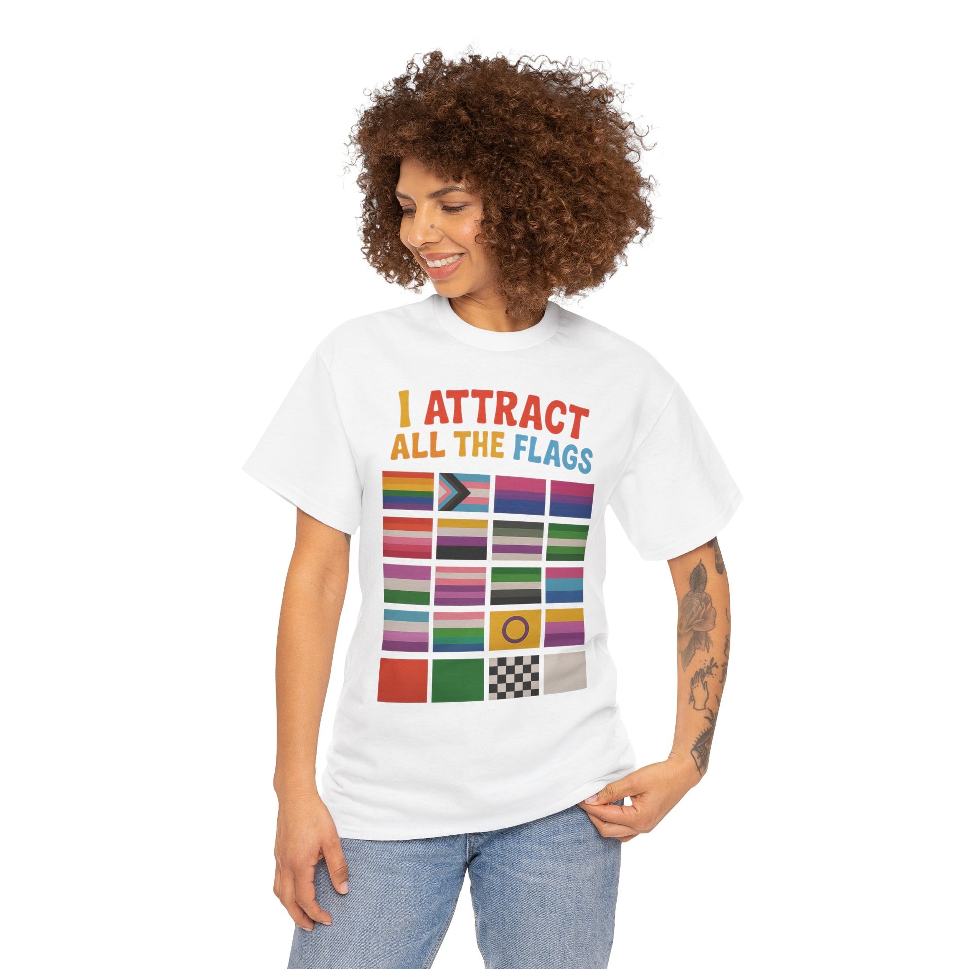 I Attract All The Flags LGBTQ Pride T-Shirt – Funny Inclusivity Shirt – Gildan 5000
