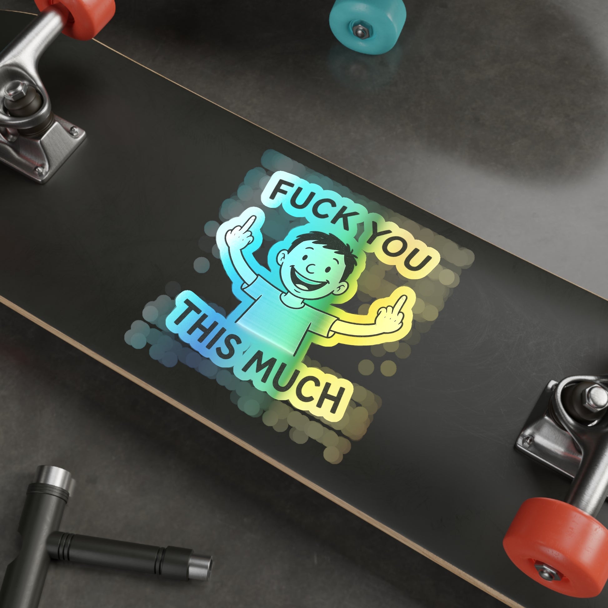 “Fuck You This Much” Middle Finger Cartoon Sticker – Holographic / Kiss Cut