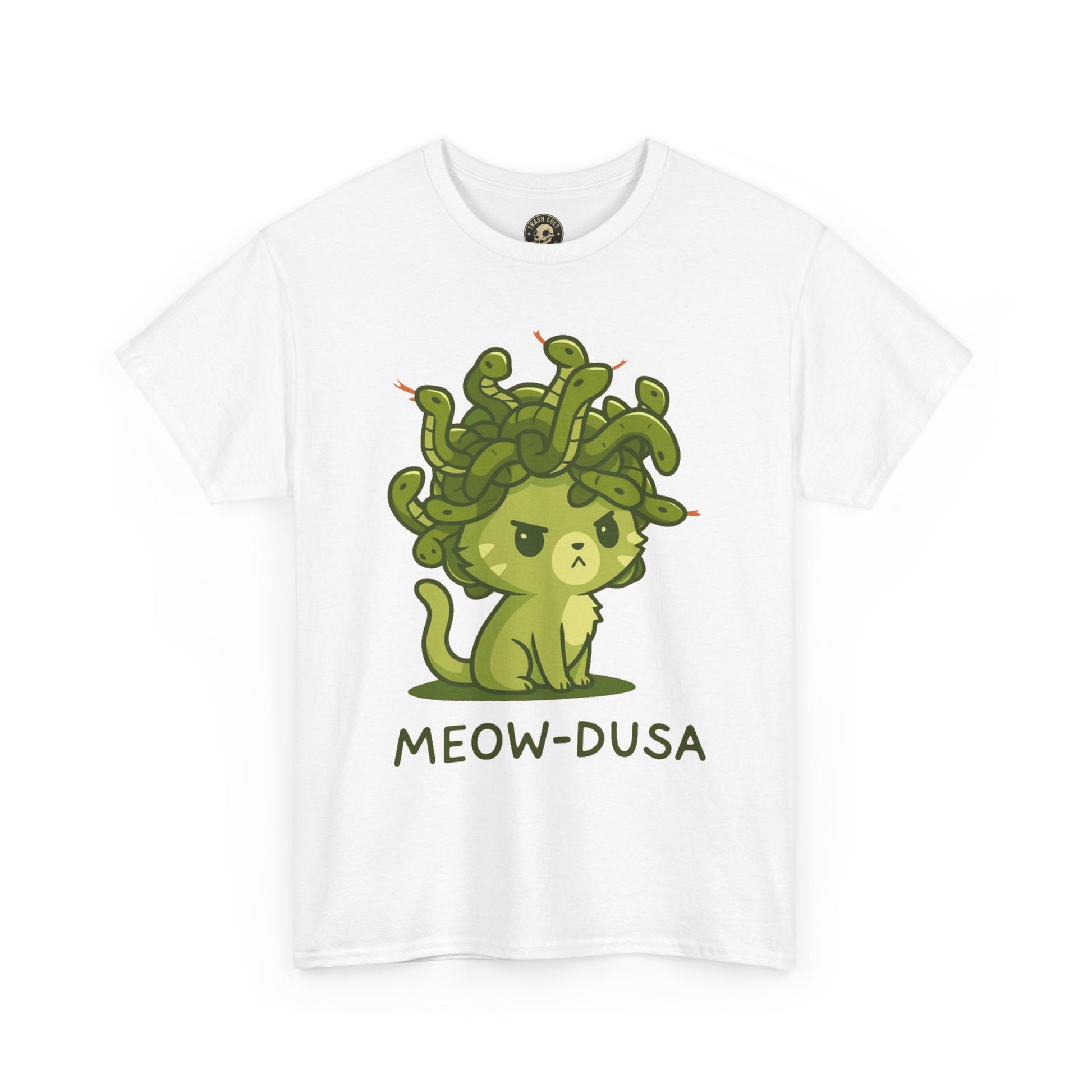 Meow-dusa Funny Cat Medusa T-Shirt – Gildan 5000 Heavy Cotton Tee