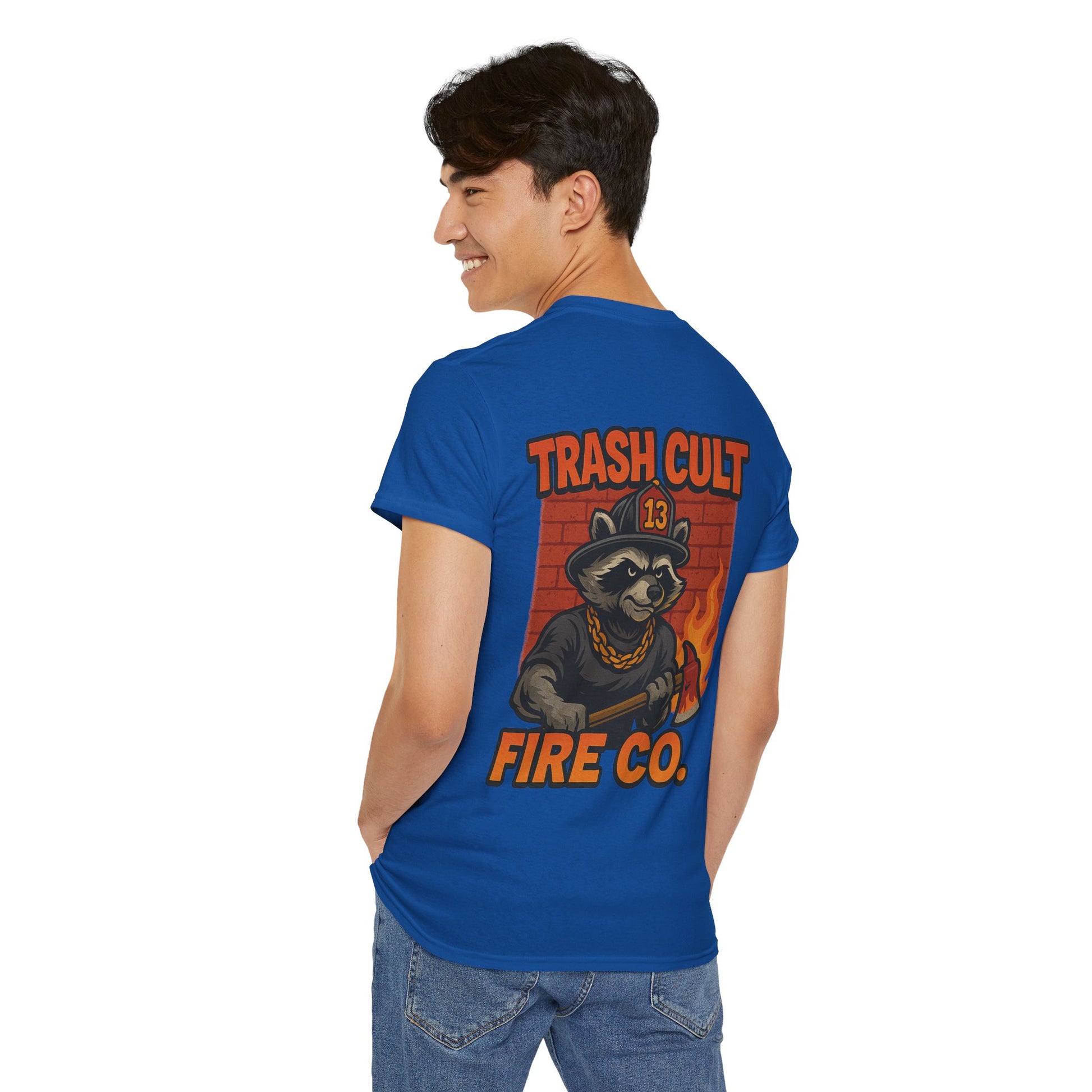 Trash Cult Fire Co. Unisex Tee - Quirky Raccoon Design, Fun Gift, Casual Wear, Firefighter Humor, Unique Apparel