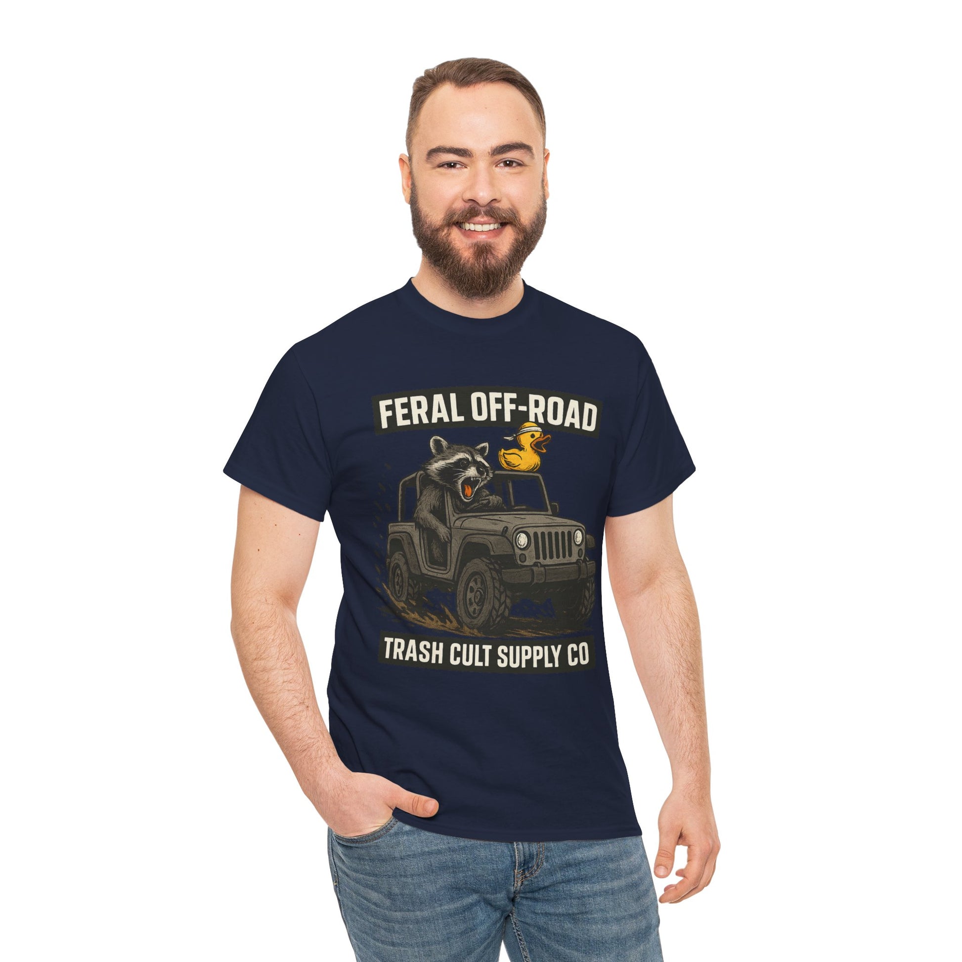 Feral Off-Road Raccoon Jeep Shirt – Mud Slinging Chaos | Trash Cult Supply Co | Gildan 5000 Tee