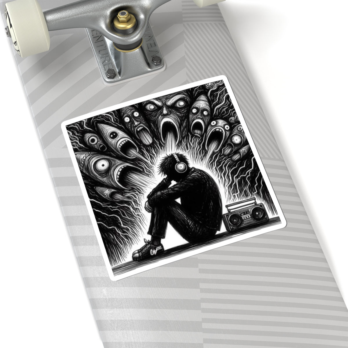 Xian Allen x Trash Cult Sticker – “Turn It Up Louder” | Screaming Faces Audio Overload Decal