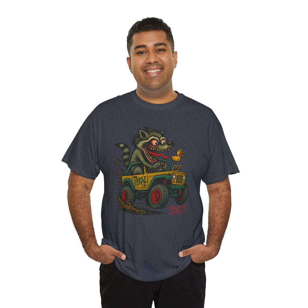 Feral Jeep Raccoon Shirt – Ed Roth Style Off-Road Chaos | Trash Cult Supply Co | Gildan 5000 Tee
