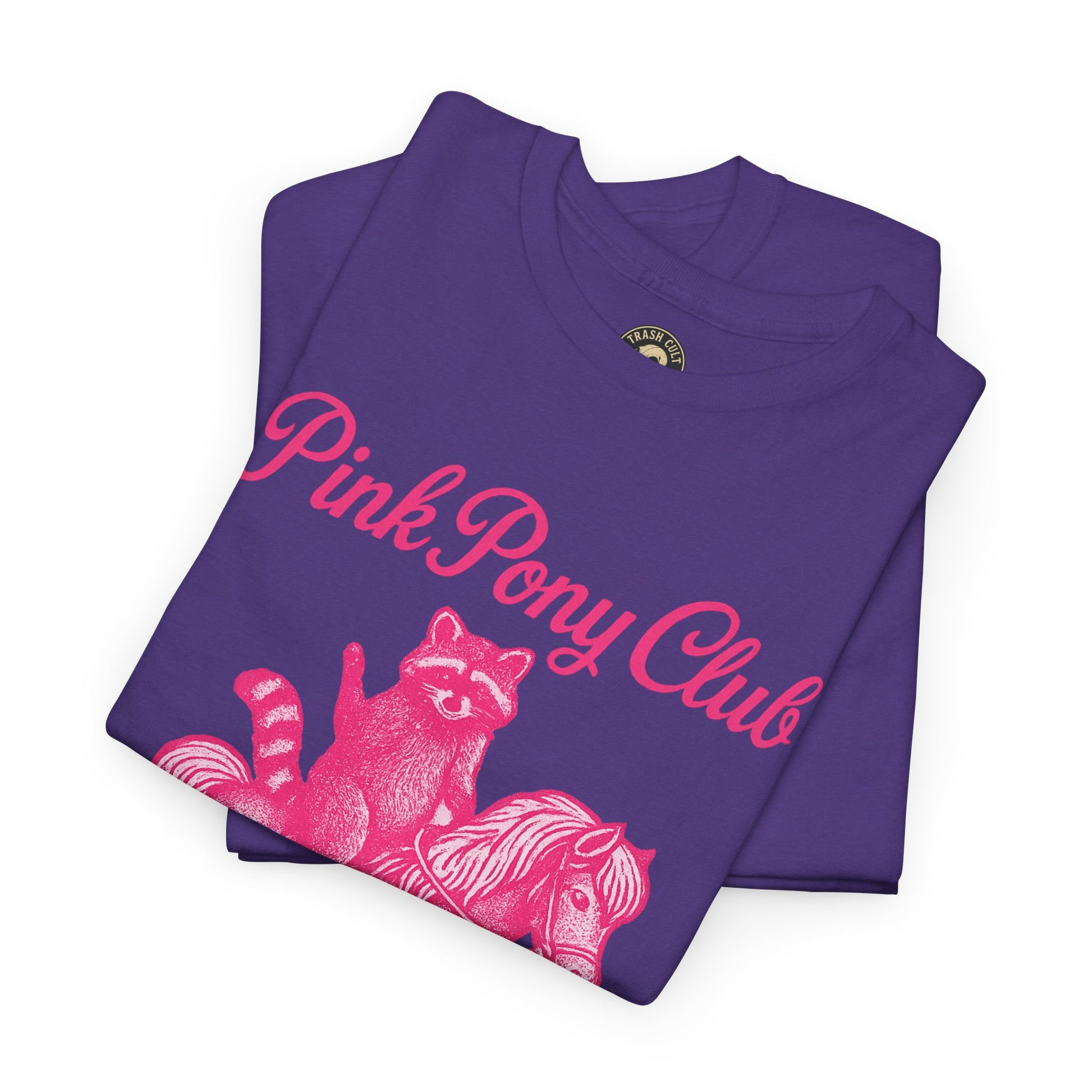 Pink Pony Club Raccoon Riding Pony Shirt – Vintage Hot Pink Halftone Tee by Trash Cult Supply Co