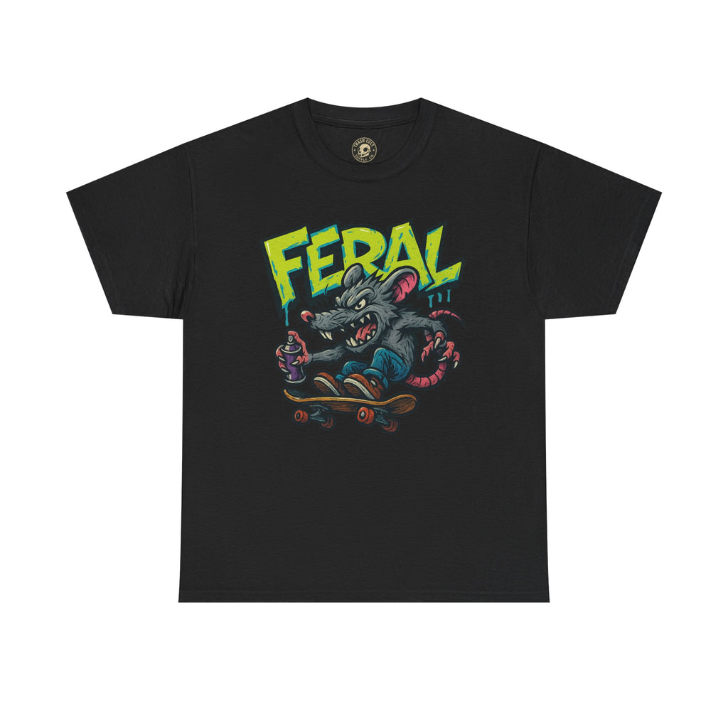 FERAL Graffiti Rat Skate Tee – Street Art Spray Can Mouse on Skateboard | Gildan 5000 Heavy Cotton Shirt