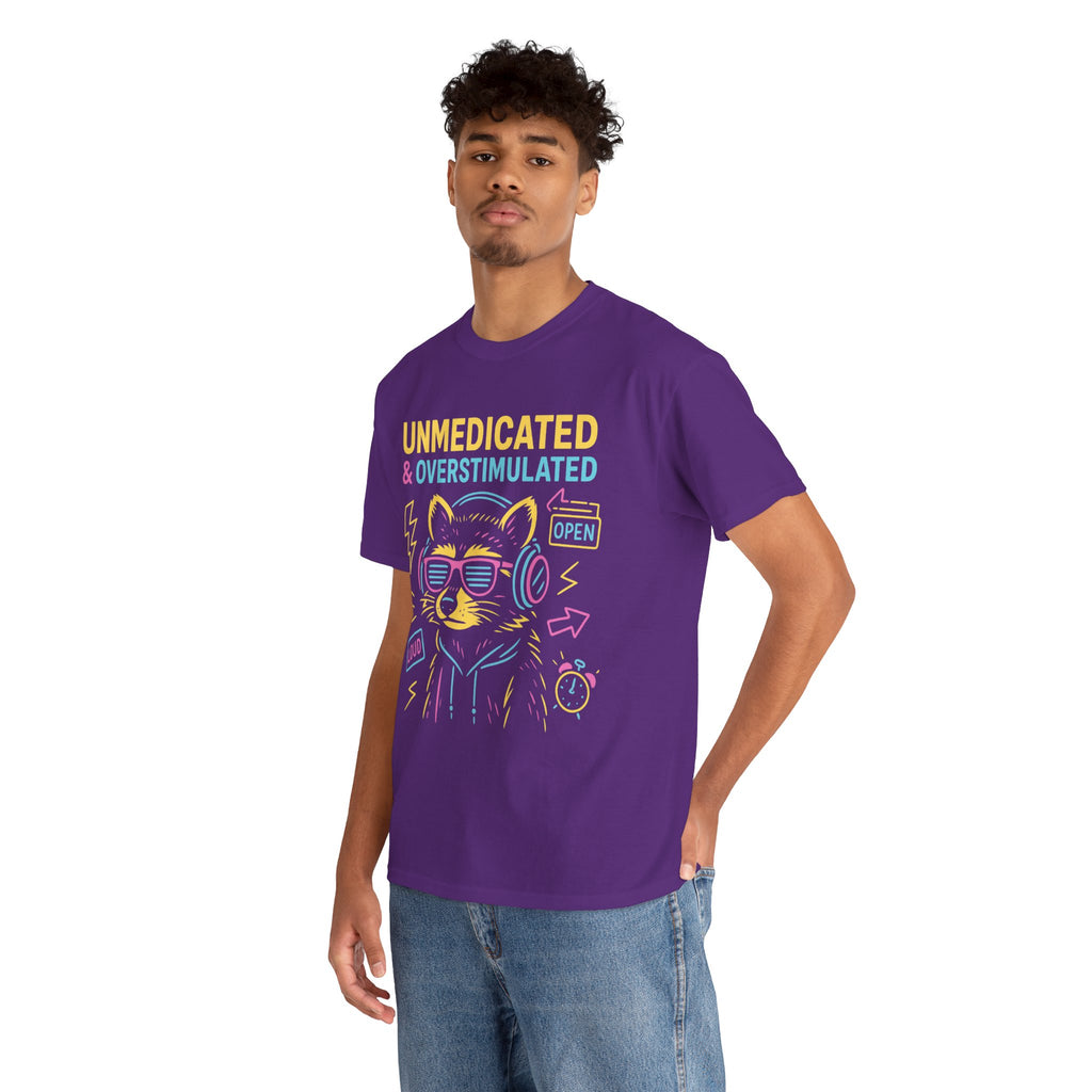Unmedicated & Overstimulated Neon Raccoon ADHD Shirt – Trash Cult Supply Co. – Gildan 5000