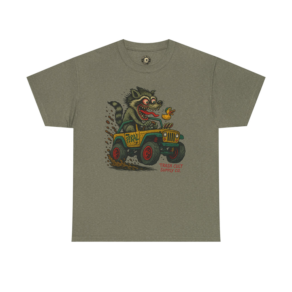 Feral Jeep Raccoon Shirt – Ed Roth Style Off-Road Chaos | Trash Cult Supply Co | Gildan 5000 Tee
