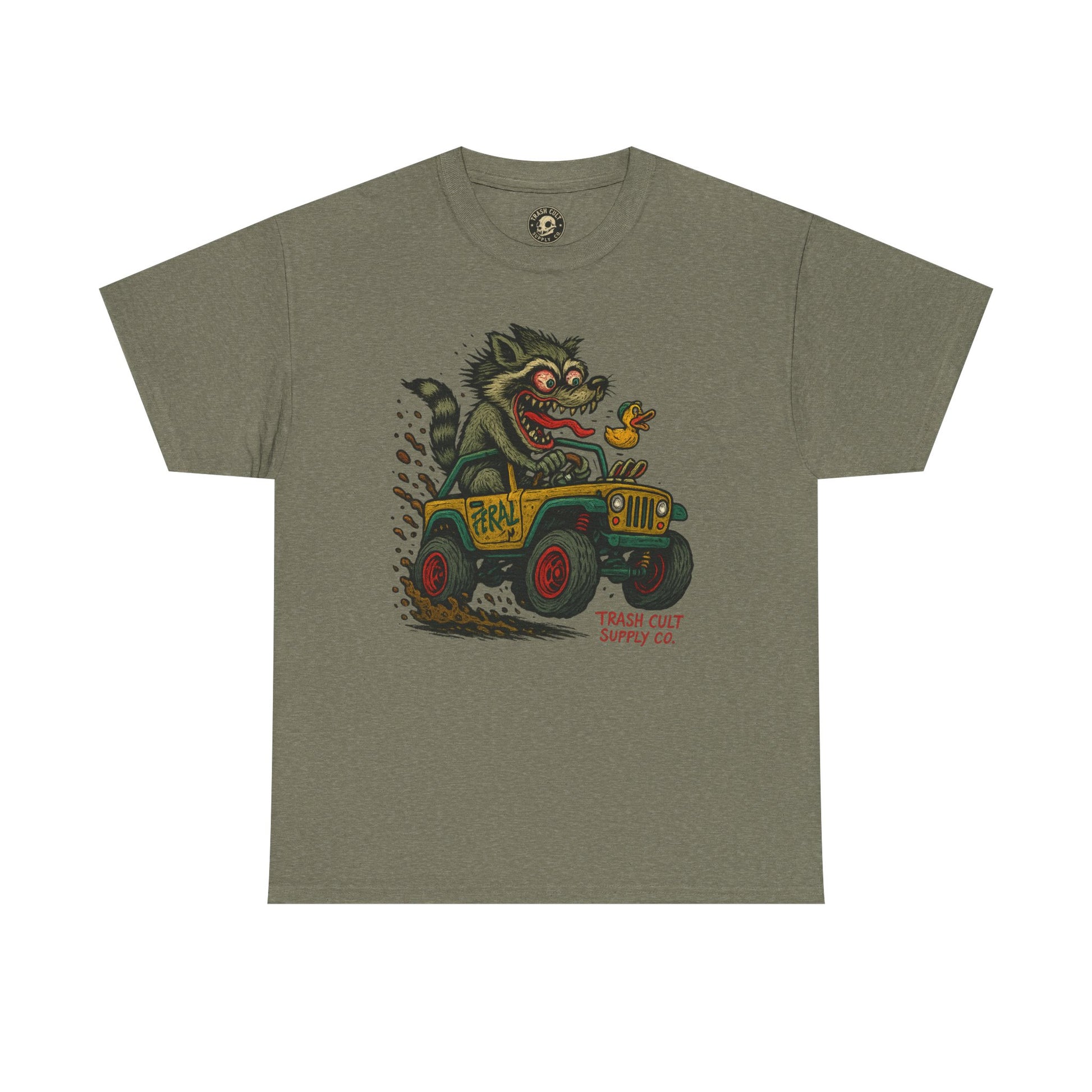 Feral Jeep Raccoon Shirt – Ed Roth Style Off-Road Chaos | Trash Cult Supply Co | Gildan 5000 Tee
