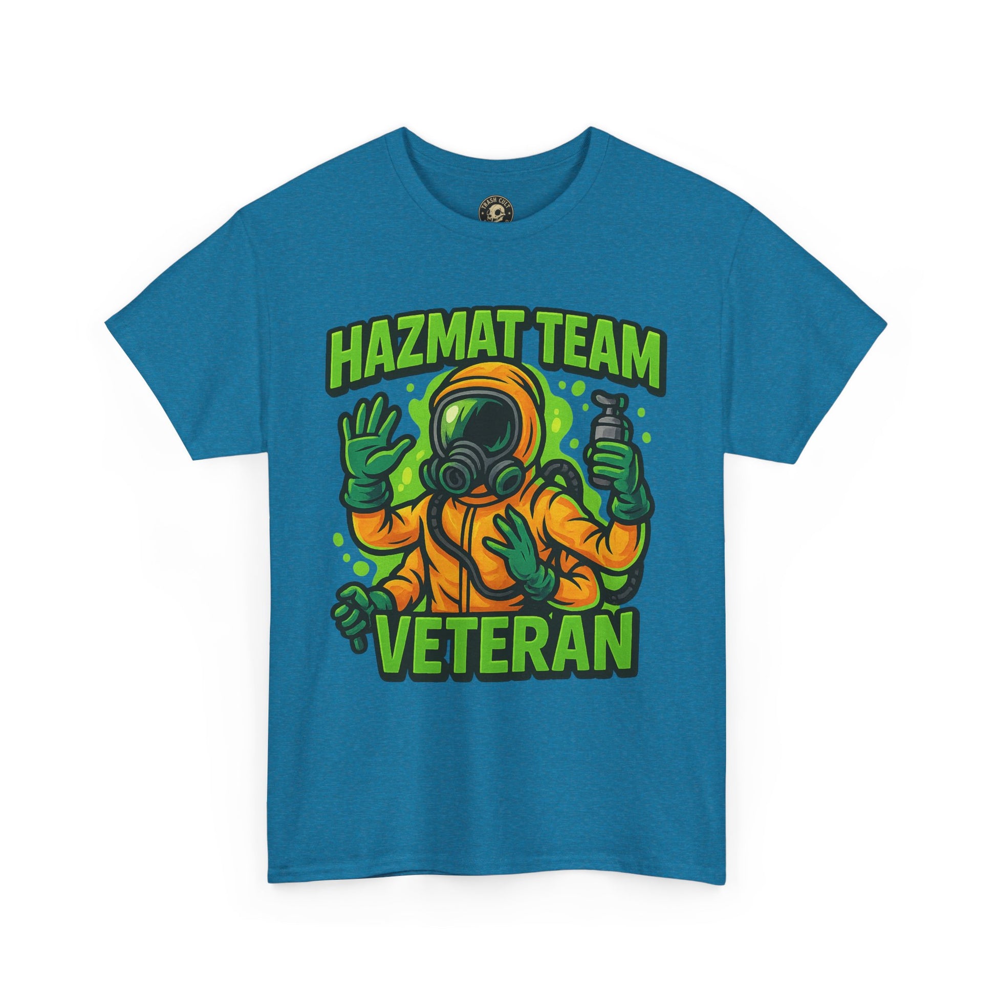 Hazmat Team Veteran T-Shirt – Neon New School Biohazard Graphic Tee | Gildan 5000 Sci-Fi Cotton Shirt