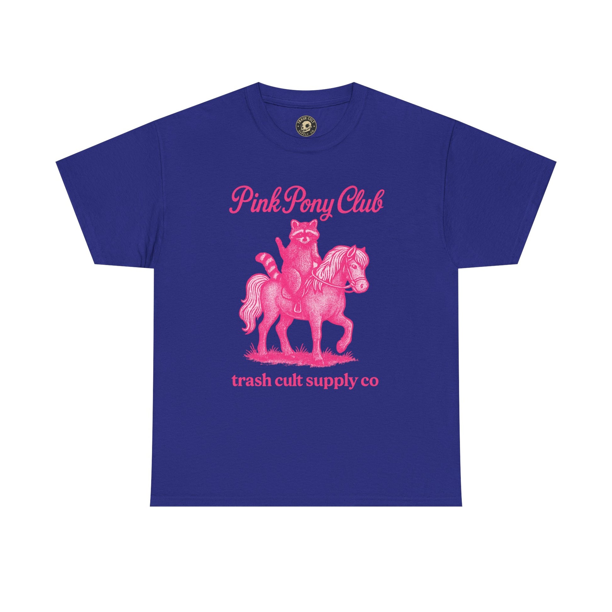 Pink Pony Club Raccoon Riding Pony Shirt – Vintage Hot Pink Halftone Tee by Trash Cult Supply Co