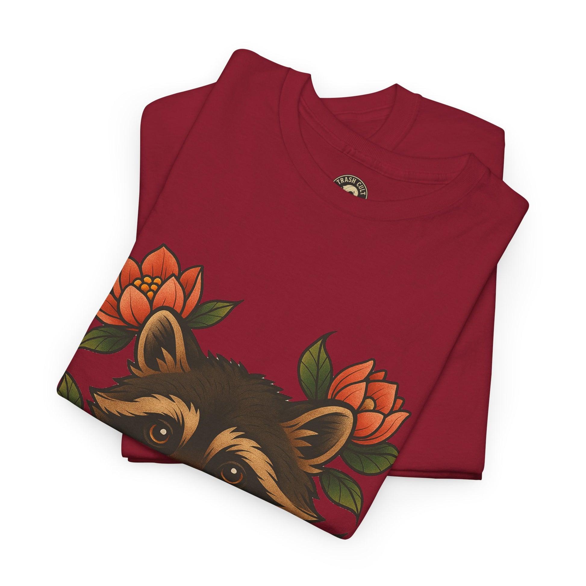 Neo-Traditional Raccoon & Lotus Tattoo Shirt – Trash Cult Supply Co. – Gildan 5000