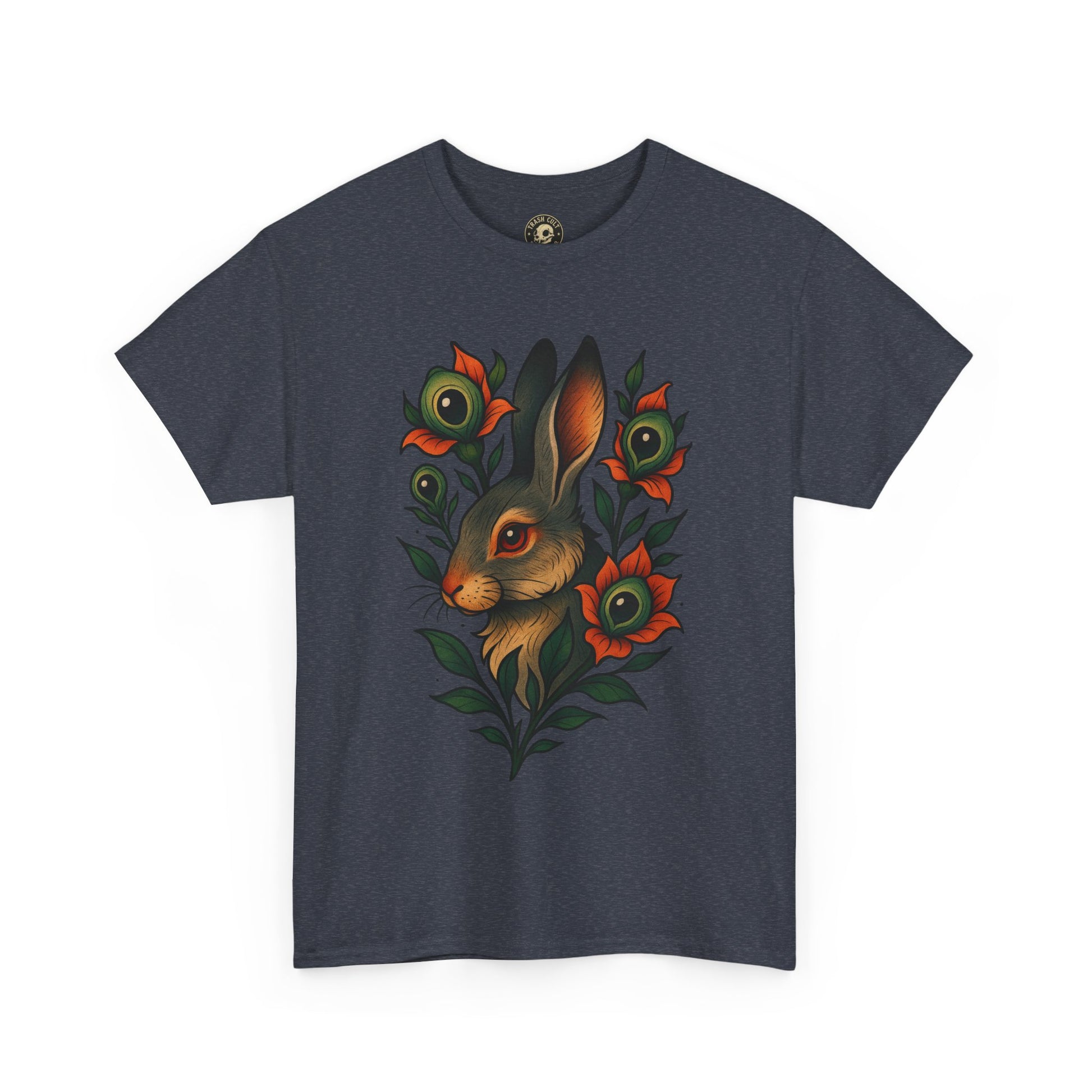 Whimsical Rabbit Floral Tee, Nature Lover Gift, Casual Wear, Eco-Friendly Fashion, Unique Graphic T-Shirt, Year-Round Style