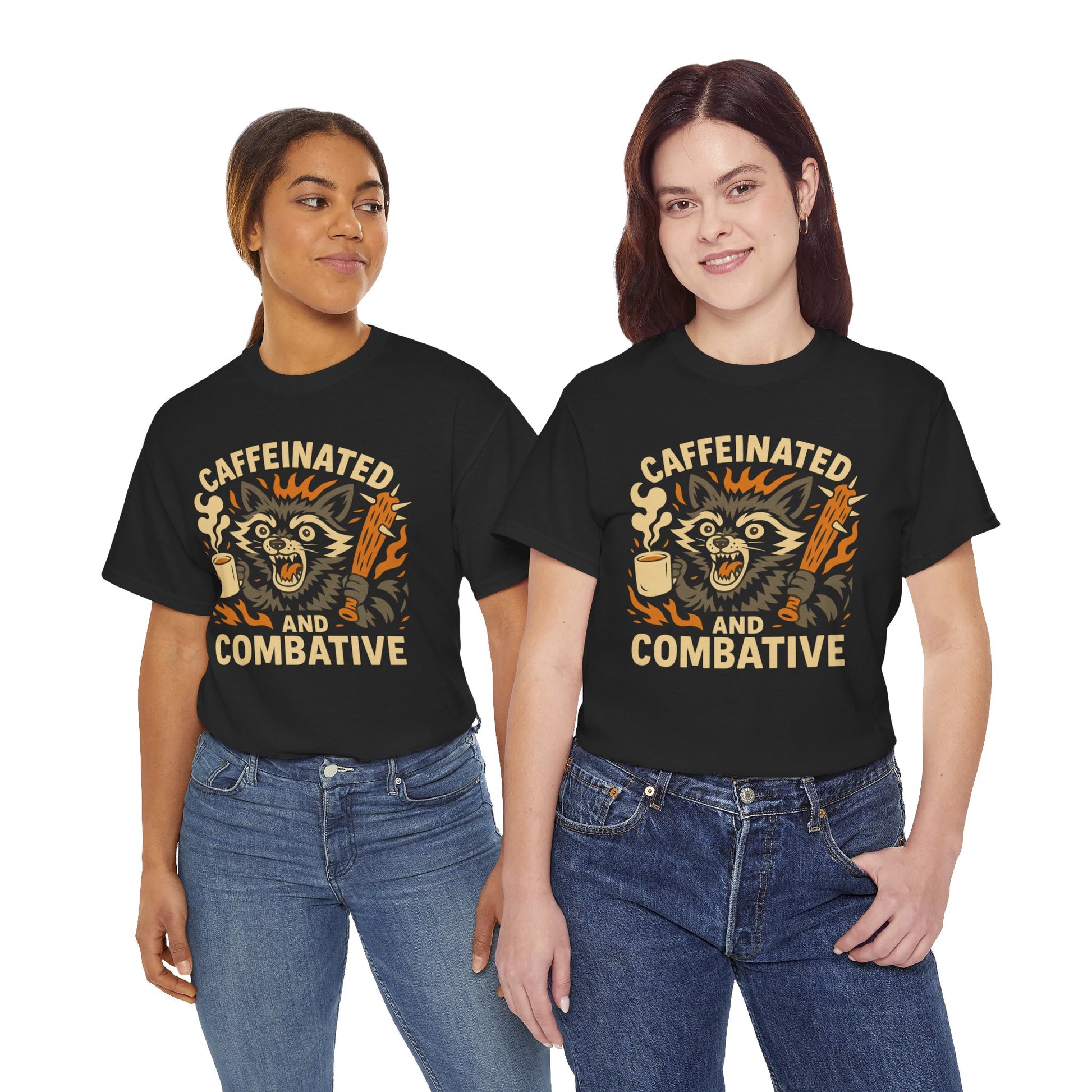 Caffeinated and Combative Tee, Funny Graphic T-Shirt, Coffee Lover Gift, Unisex Casual Wear, Birthday Present, Everyday Style