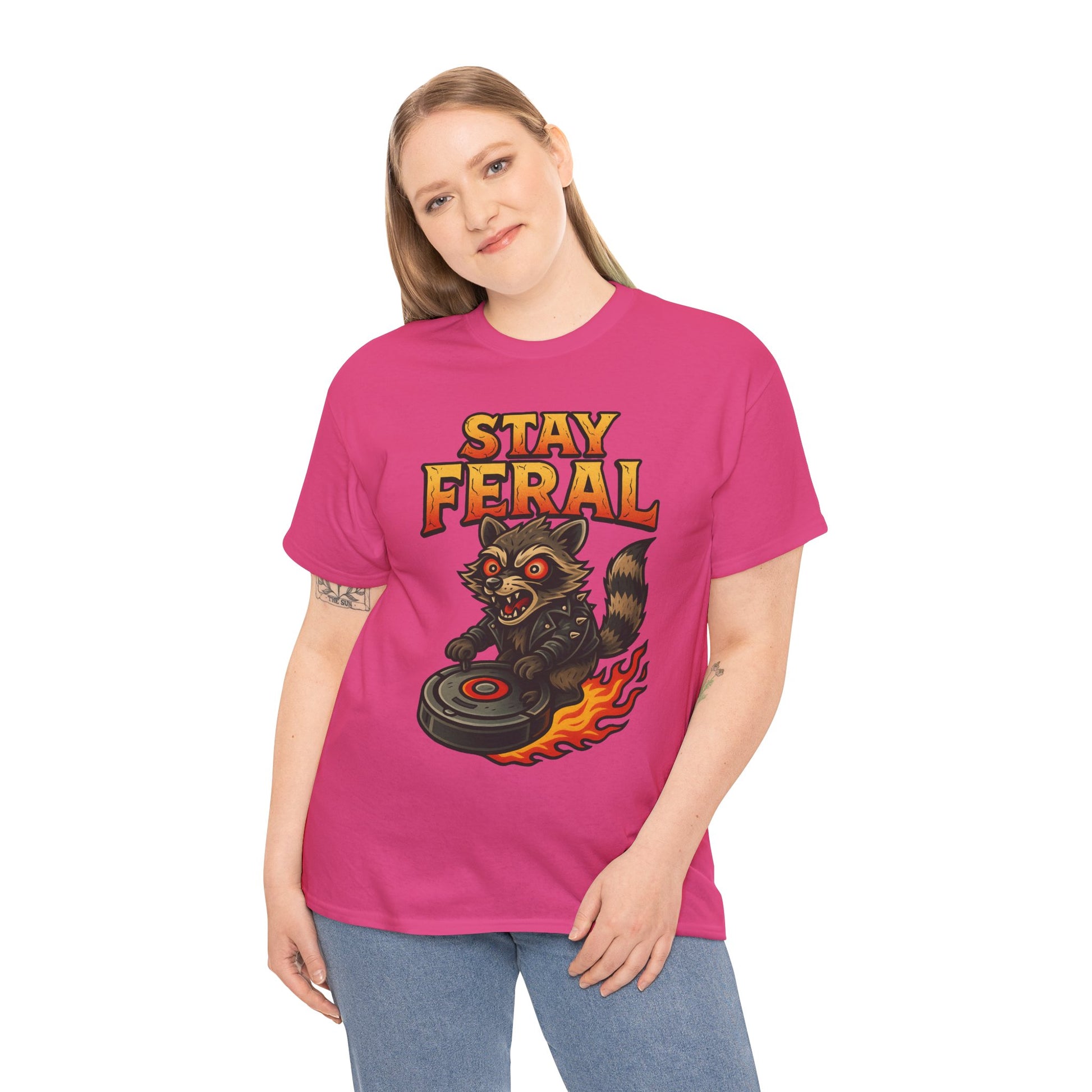 Stay Feral Roomba Raccoon T-Shirt – Bold New School Tattoo Style | Trash Cult Supply Co