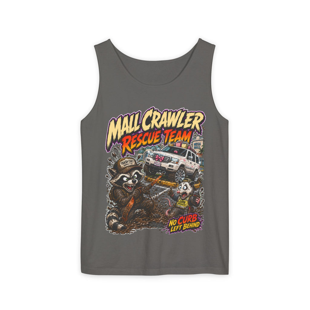 Mall Crawler Rescue Team Tank Top – Funny Raccoon Off-Road Graphic Tank