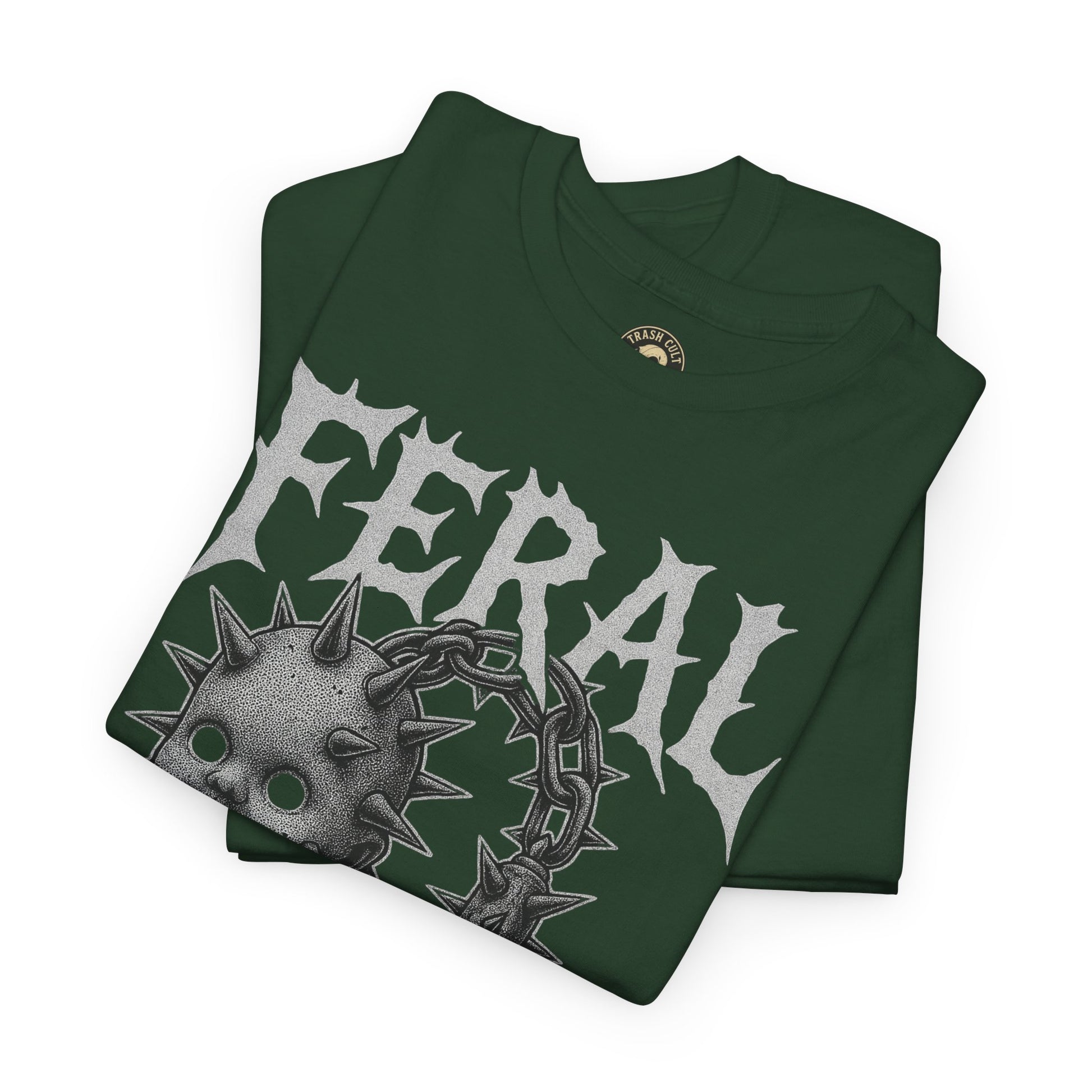 FERAL Spiked Doll Flail Tee – Halftone Gothic Weapon Shirt | Trash Cult Supply Co. | Gildan 5000