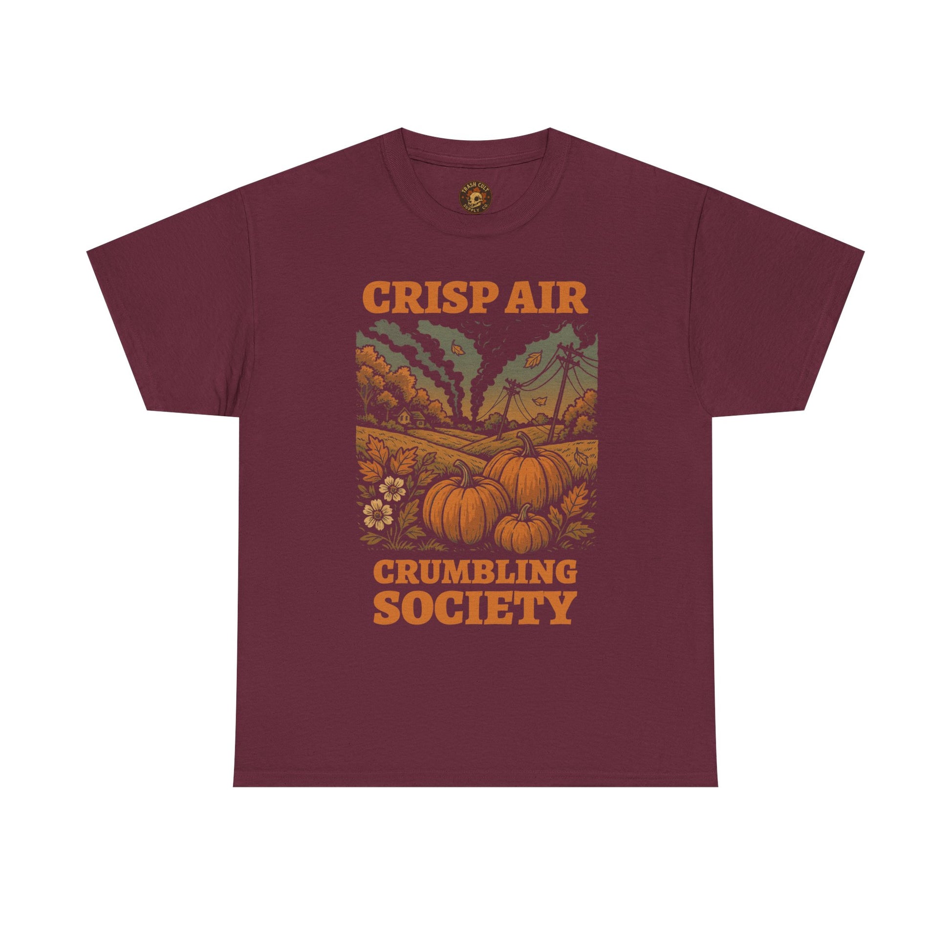 Crisp Air Crumbling Society Shirt – Dystopian Fall Pumpkin Tee – Fall of Humanity Collection – Trash Cult Supply Co.