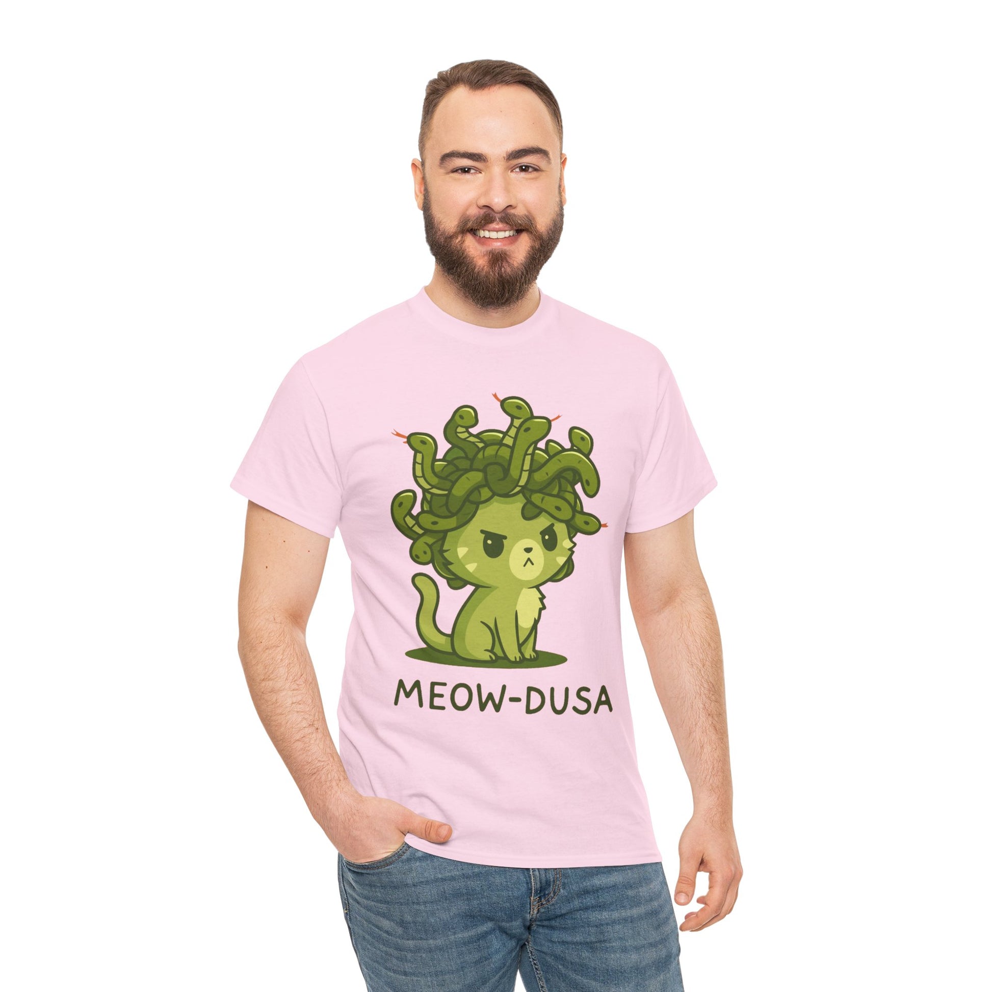 Meow-dusa Funny Cat Medusa T-Shirt – Gildan 5000 Heavy Cotton Tee