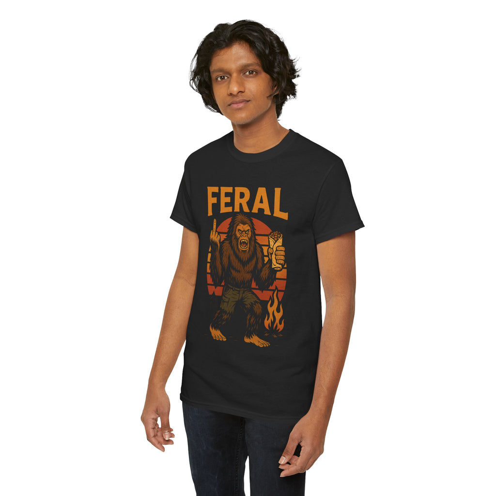 FERAL Bigfoot T-Shirt – Retro Sunset Sasquatch Shirt – Urban Cryptid Aesthetic – Gildan 5000 Tee