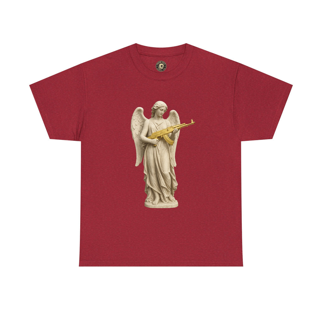 Marble Angel with Gold AK-47 T-Shirt – Gildan 5000 Divine Chaos Tee