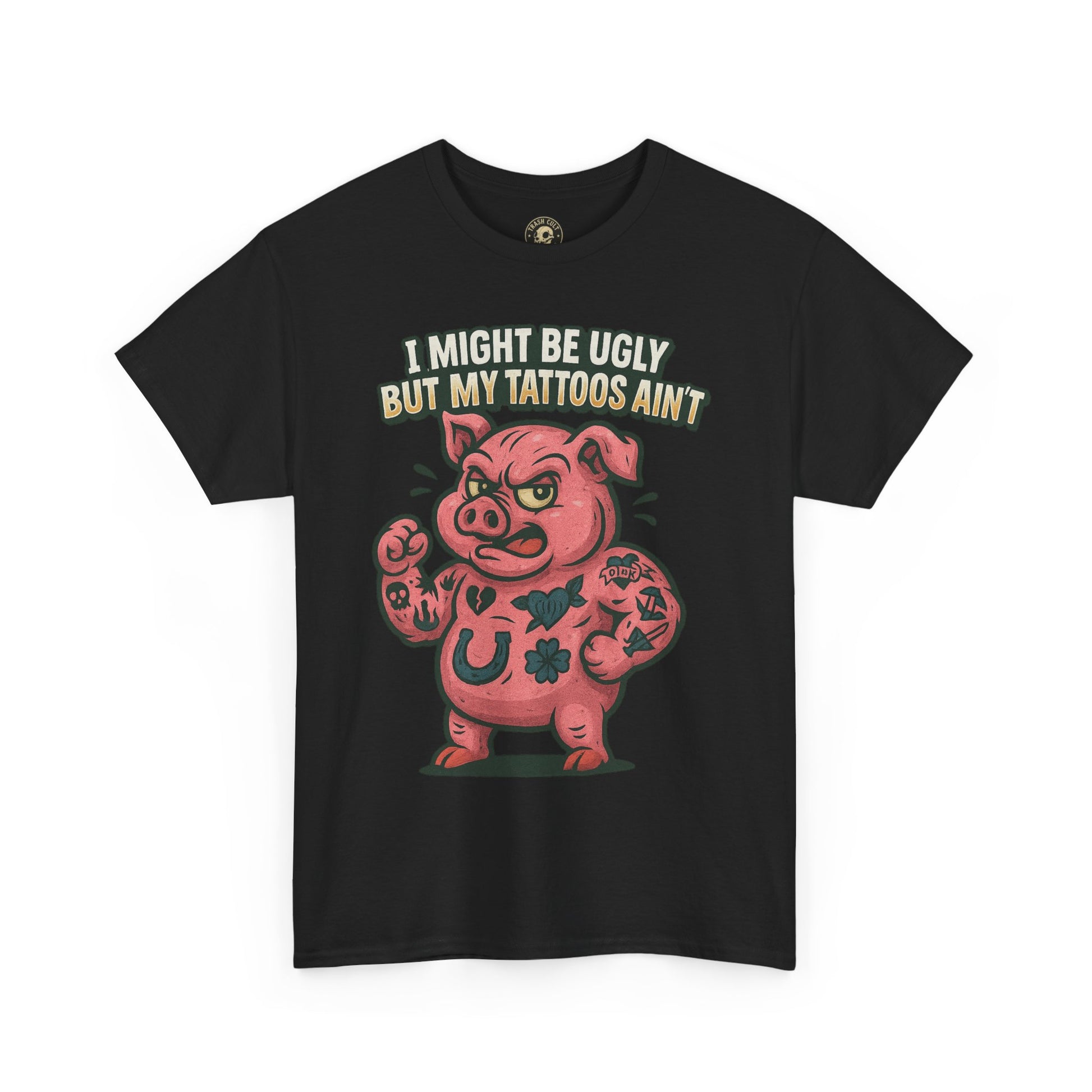Funny Pig Tattoo Unisex Heavy Cotton Tee, Graphic Shirt, Gift for Tattoo Lovers, Casual Wear, Humor Tees