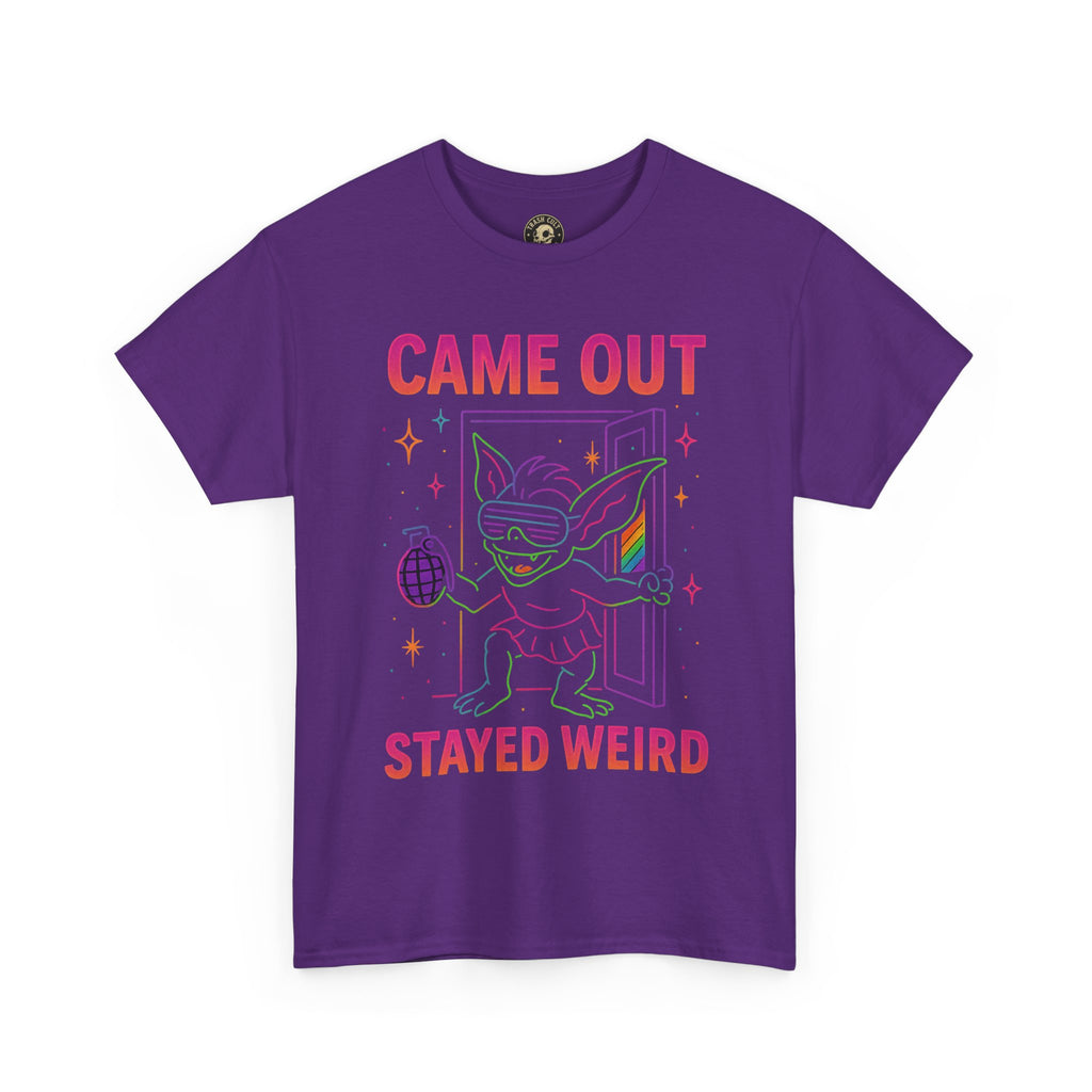 Came Out, Stayed Weird – Neon Gremlin Pride T-Shirt | Gildan Unisex Heavy Cotton Tee | LGBTQ+ Graphic Shirt