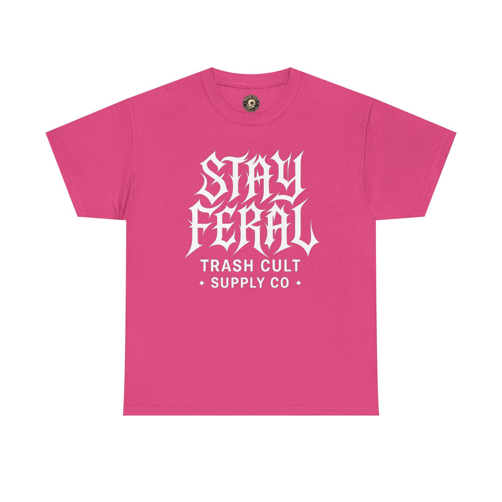 Unisex Heavy Cotton Tee - Stay Feral Graphic Tee, Streetwear Shirt, Gift for Wild Spirits, Eco-Friendly Casualwear, Summer Fashion