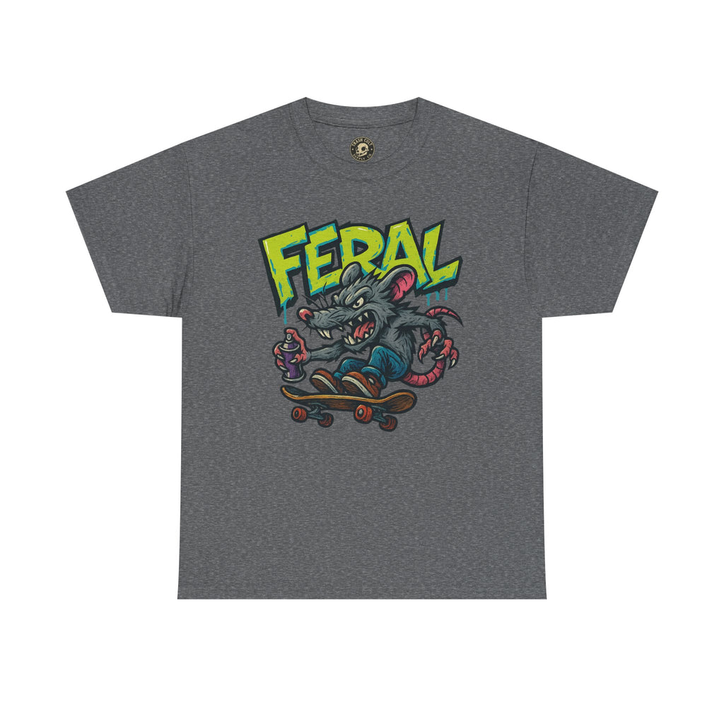 FERAL Graffiti Rat Skate Tee – Street Art Spray Can Mouse on Skateboard | Gildan 5000 Heavy Cotton Shirt