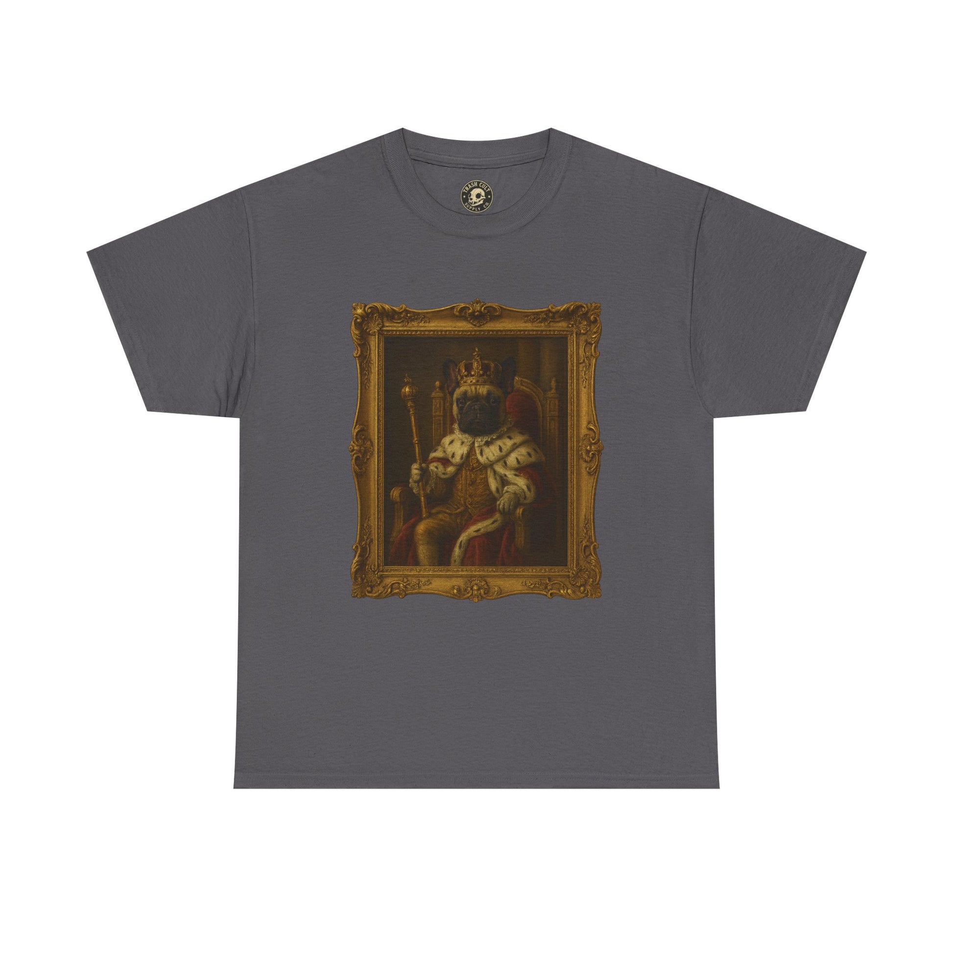 French Bulldog King Baroque Portrait Shirt – Funny Royal Dog Tee – Gildan 5000 Unisex Heavy Cotton