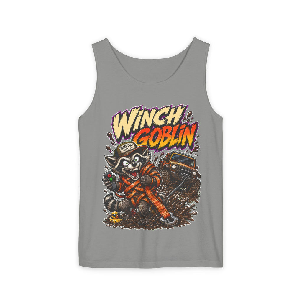 Winch Goblin Graphic Tank Top — Retro Cartoon Mechanic Design