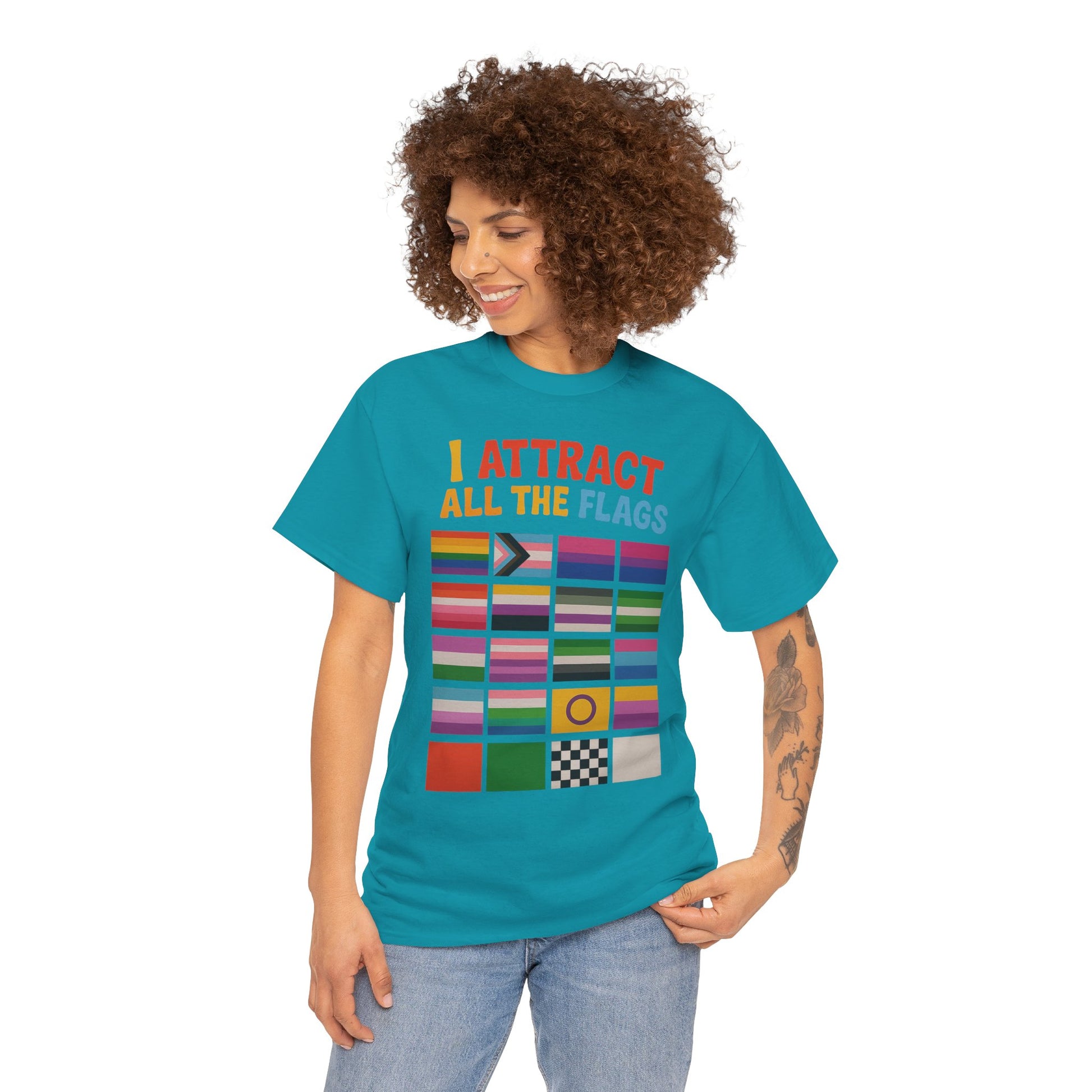 I Attract All The Flags LGBTQ Pride T-Shirt – Funny Inclusivity Shirt – Gildan 5000