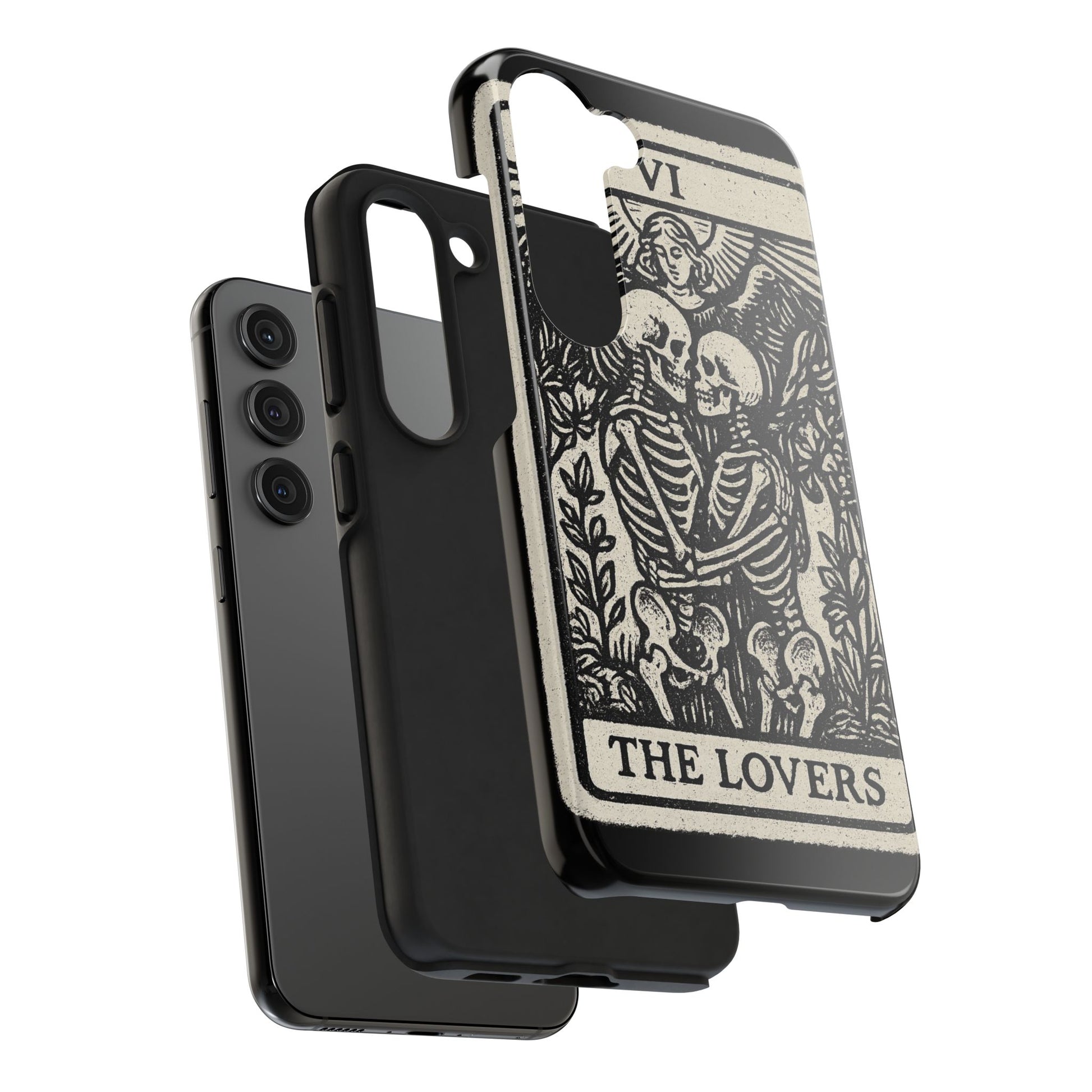 Tough Phone Case with Skeleton Lovers Design, Gothic Phone Cover, Unique Couples Gift, Halloween Accessory, Edgy Tech Design