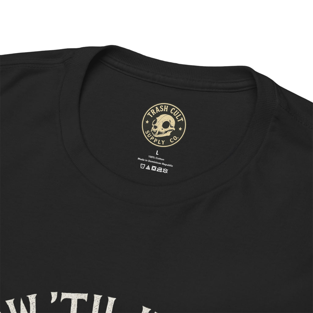Gnaw ’Til It Bleeds Raccoon Tee – Feral Trash Cult Shirt, Metalcore Punk Animal Graphic, Gildan 5000 Unisex Black T-Shirt