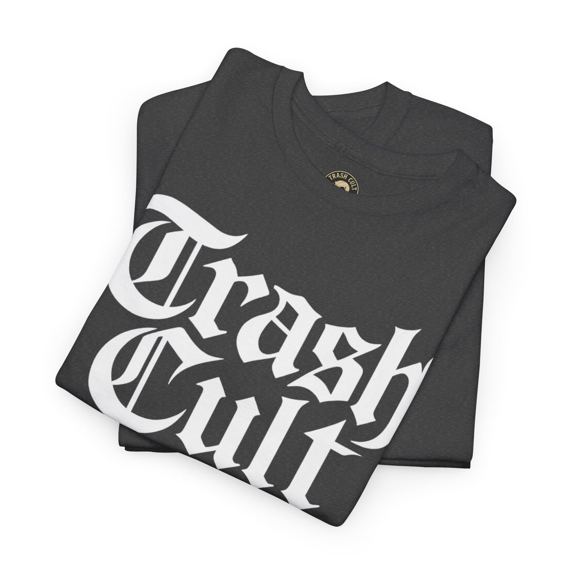 Trash Cult Gothic Logo Shirt – White Cyber Gothic Print on Gildan 5000