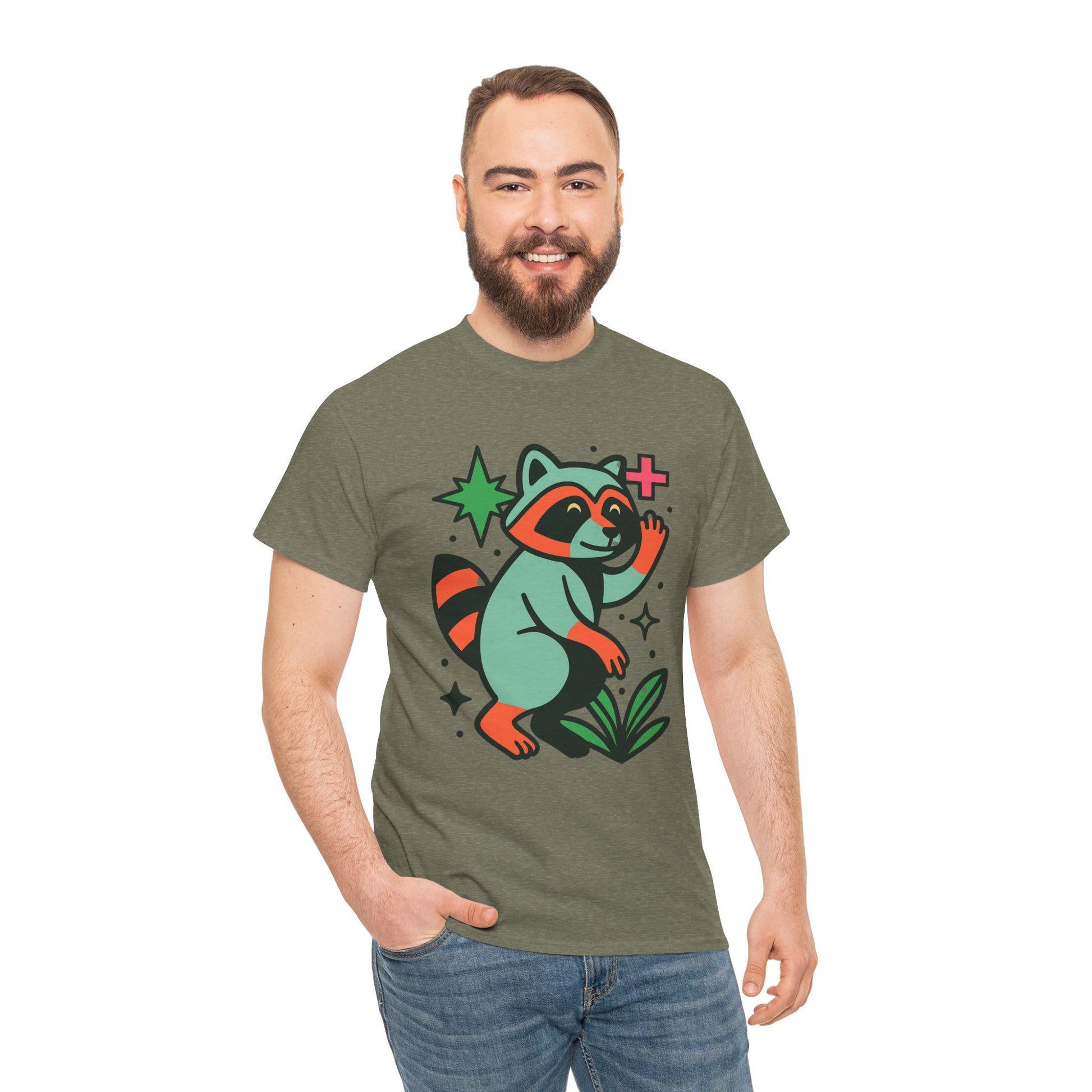 Playful Raccoon Unisex Heavy Cotton Tee | Cute Animal Shirt for Nature Lovers, Graphic Tee, Gift for Kids, Casual Wear, Eco-Friendly