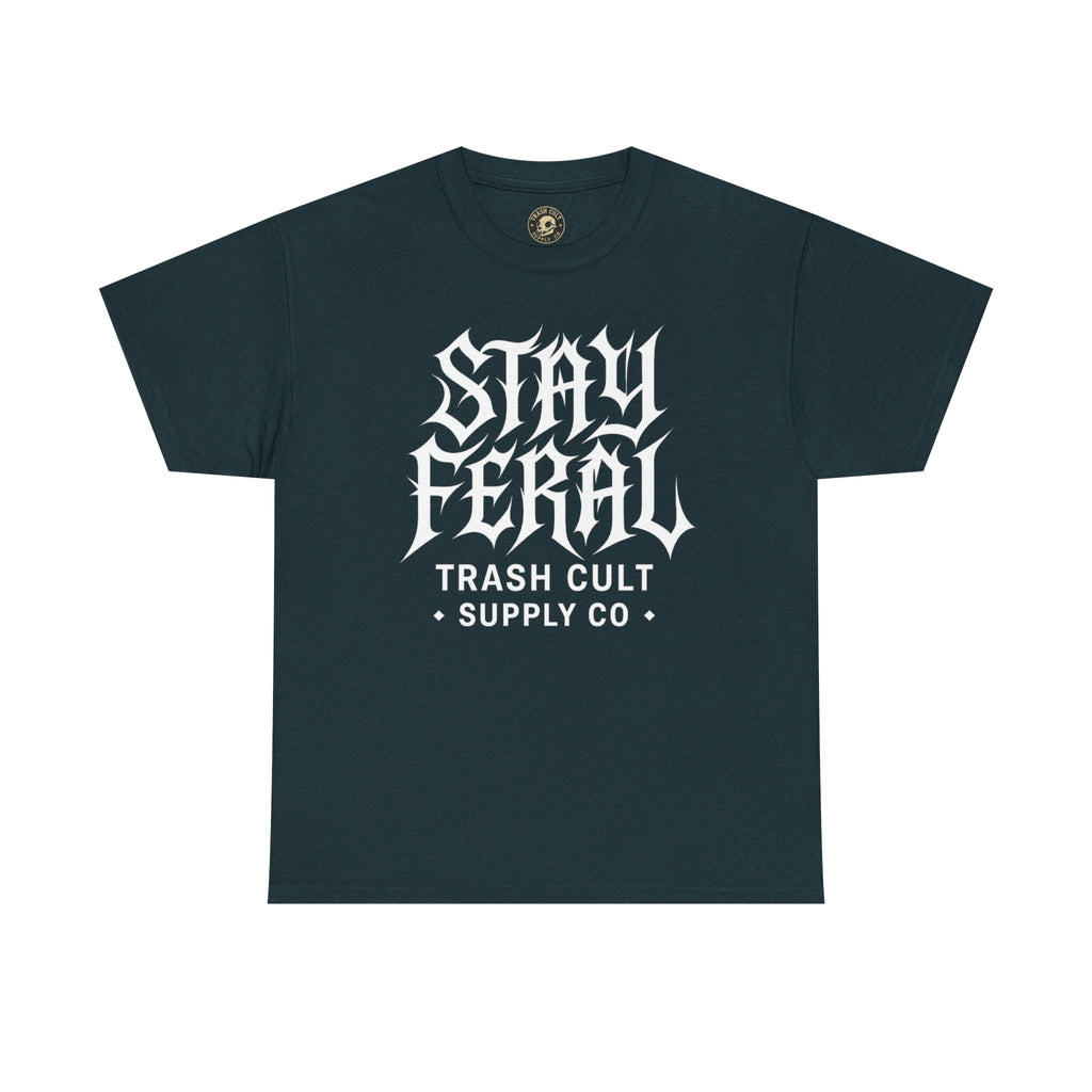 Unisex Heavy Cotton Tee - Stay Feral Graphic Tee, Streetwear Shirt, Gift for Wild Spirits, Eco-Friendly Casualwear, Summer Fashion