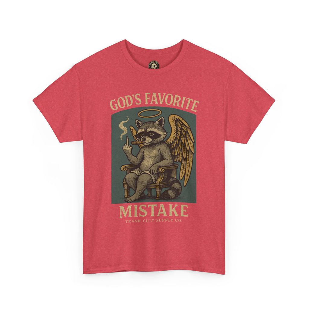 God’s Favorite Mistake Shirt – Raccoon Angel Flipping the Bird by Trash Cult Supply Co.