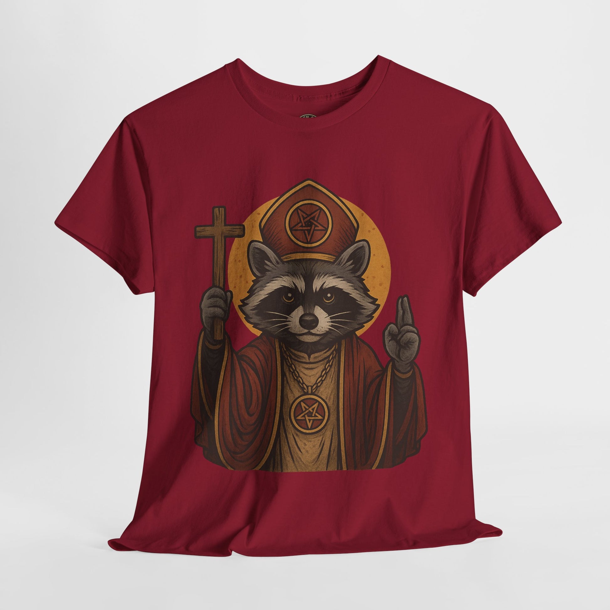 Holy Raccoon Pope Shirt – Funny Cult Priest Graphic Tee – Gildan 5000 Unisex