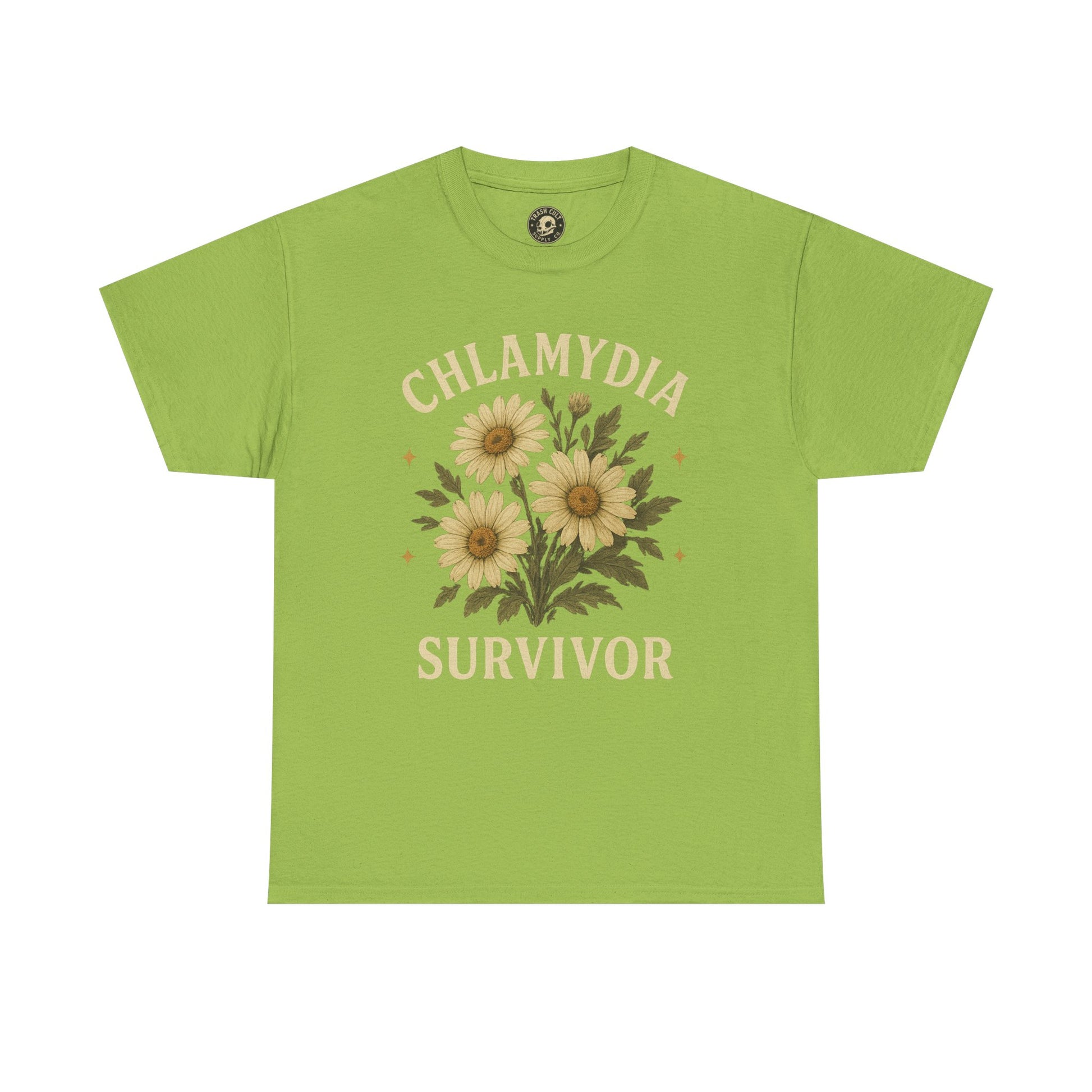 Chlamydia Survivor Vintage Floral Tee – Funny Bold Statement Shirt – Gildan 5000 Unisex Heavy Cotton
