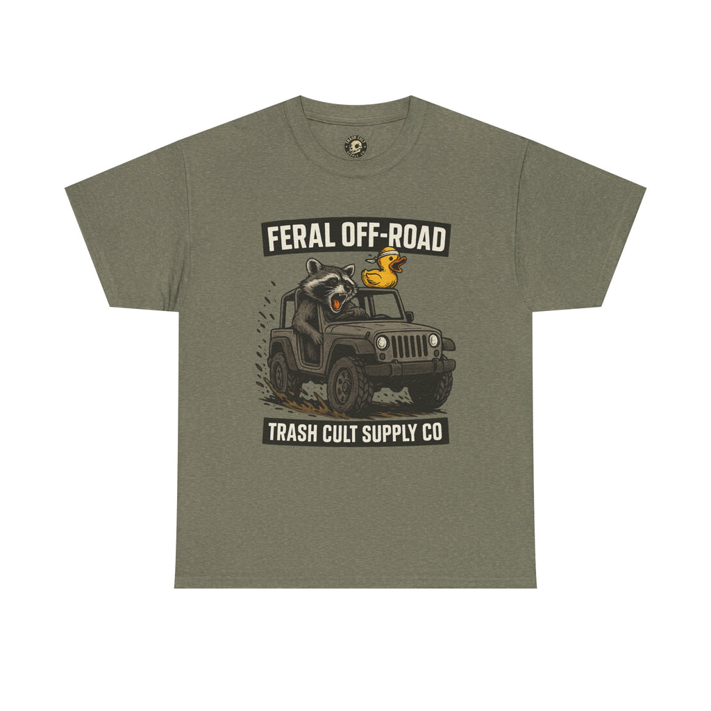 Feral Off-Road Raccoon Jeep Shirt – Mud Slinging Chaos | Trash Cult Supply Co | Gildan 5000 Tee