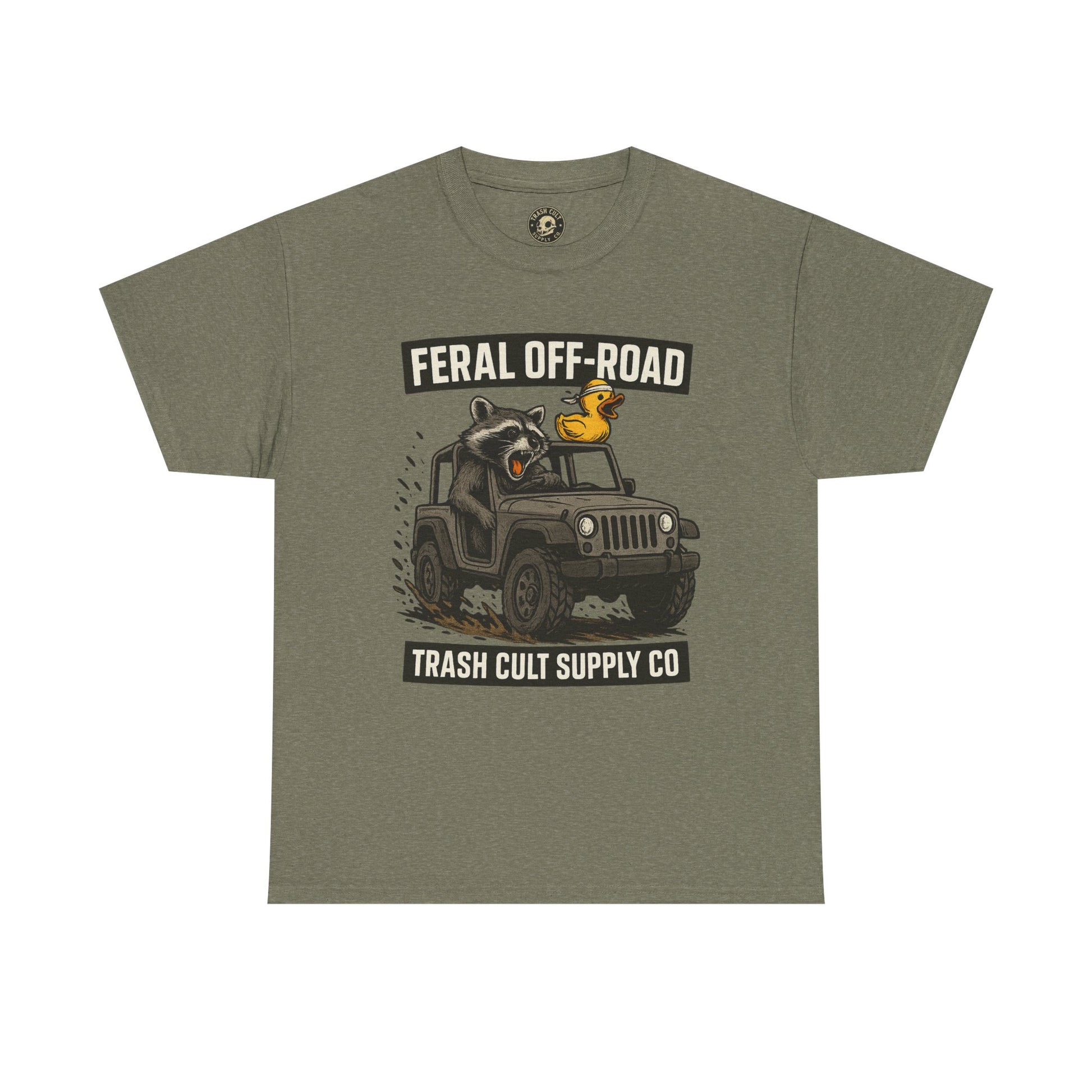 Feral Off-Road Raccoon Jeep Shirt – Mud Slinging Chaos | Trash Cult Supply Co | Gildan 5000 Tee