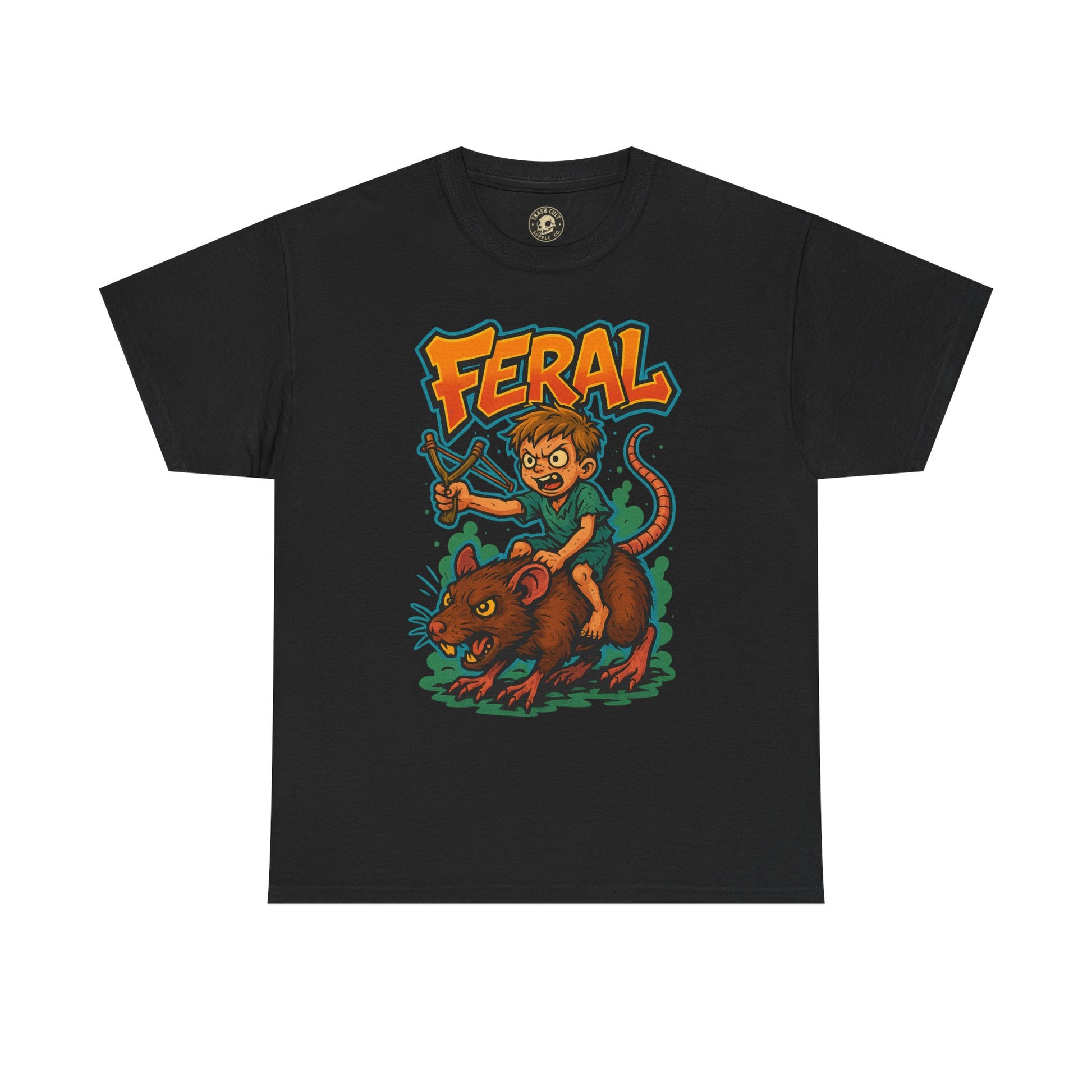 FERAL Graffiti Rat Rider T-Shirt – Bold New School Streetwear | Gildan 5000 Chaos Graphic Tee