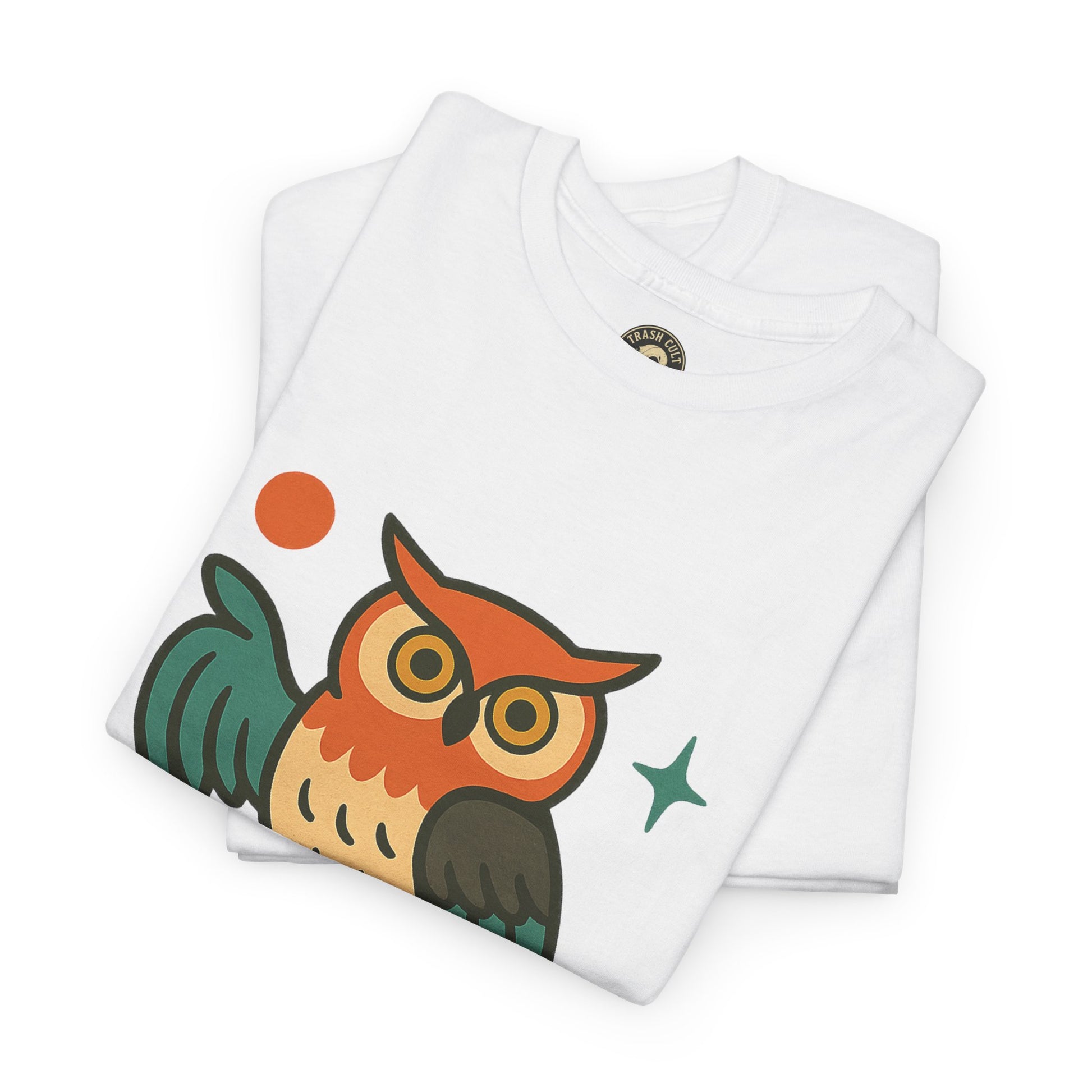 Vintage Owl Graphic Tee, Unisex Heavy Cotton Tee, Trash Cult Shirt, Nature Lover Gift, Eco-Friendly Apparel
