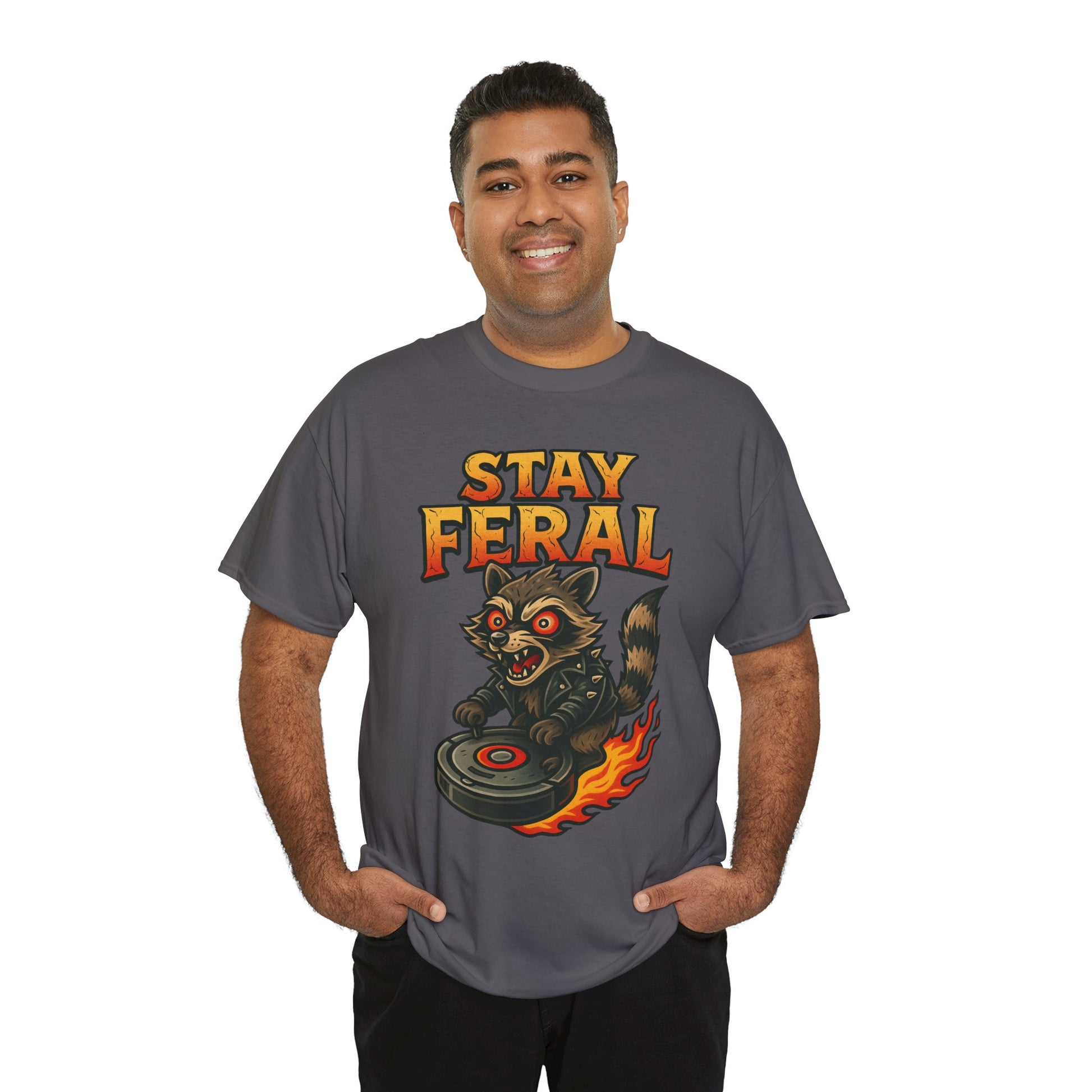 Stay Feral Roomba Raccoon T-Shirt – Bold New School Tattoo Style | Trash Cult Supply Co
