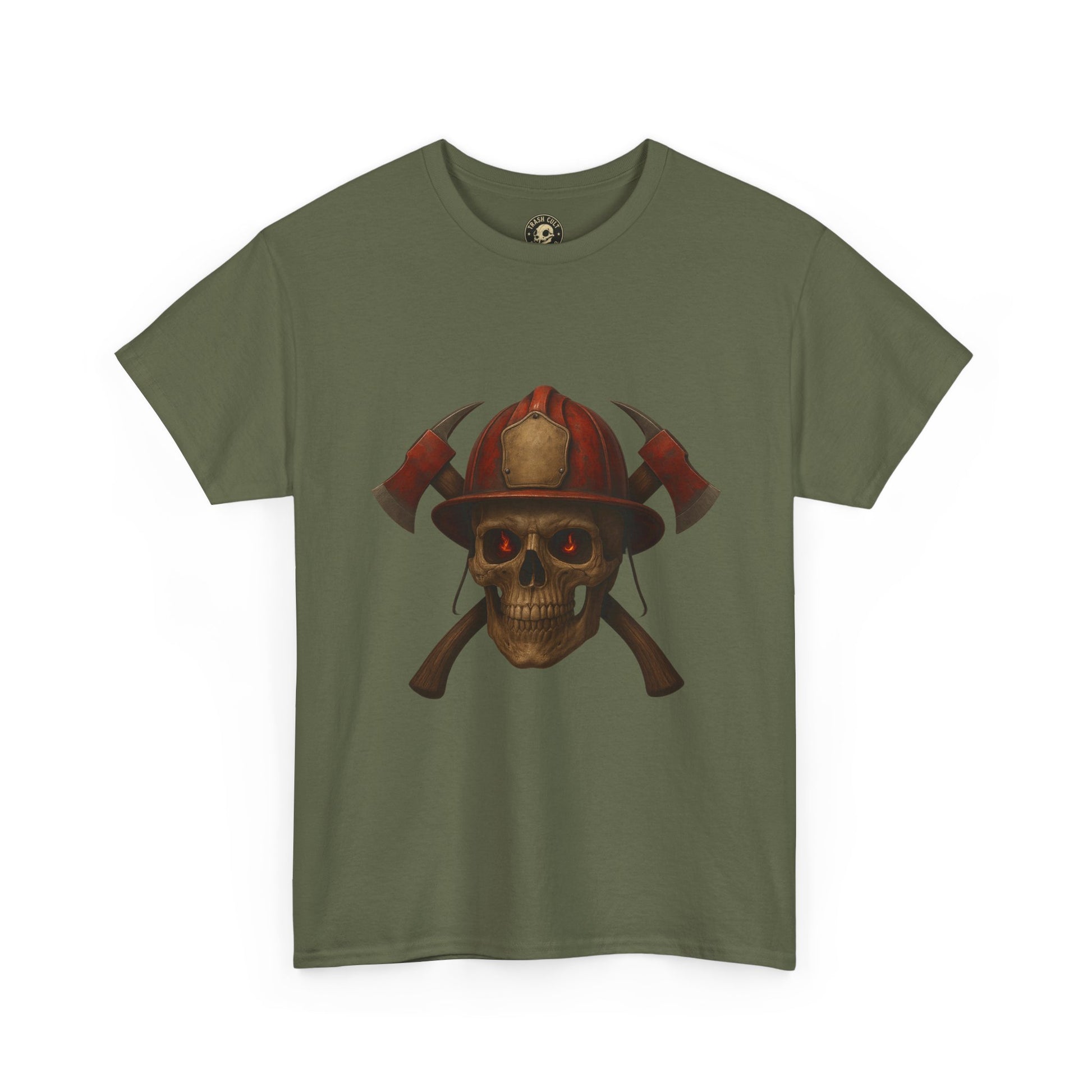 Skull Firefighter Tee, Unisex Heavy Cotton Shirt, Firefighter Gift, Halloween Costume T-Shirt, Unique Graphic Tee, Casual Wear