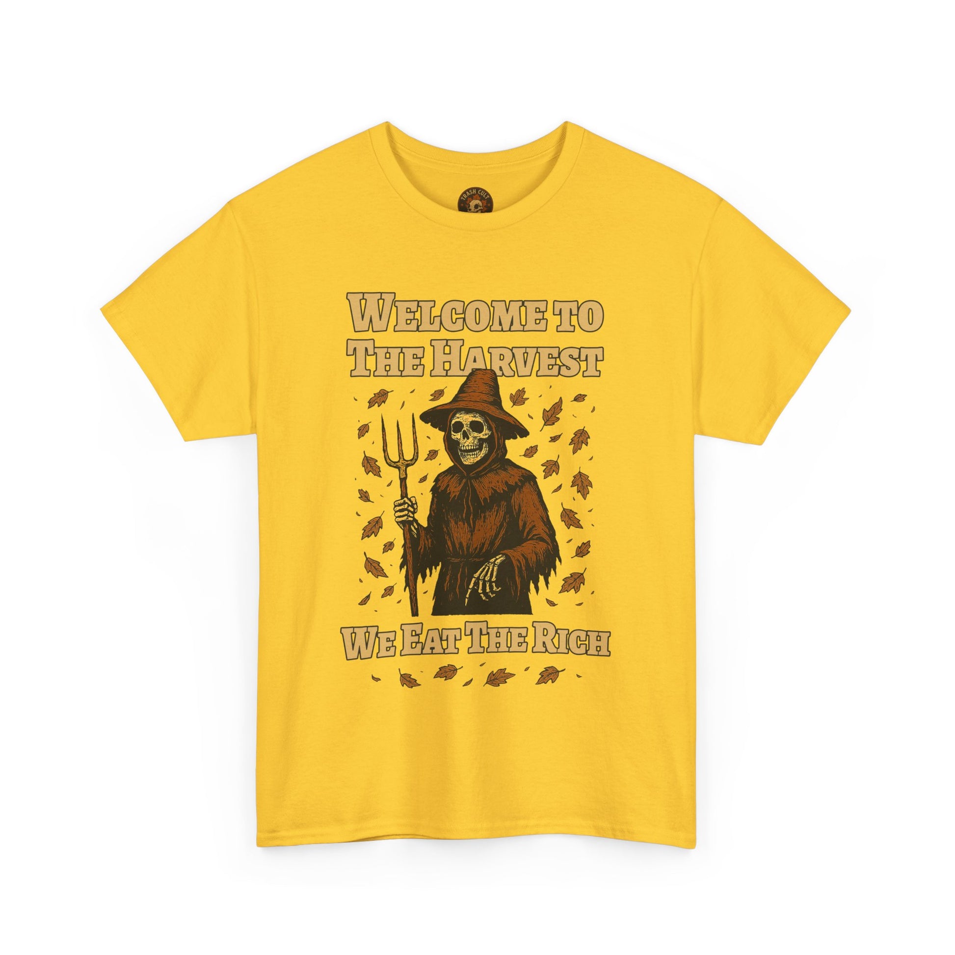 Eat the Rich Shirt – Welcome to the Harvest Skeleton Scarecrow Tee – Fall of Humanity Collection – Trash Cult Supply Co.