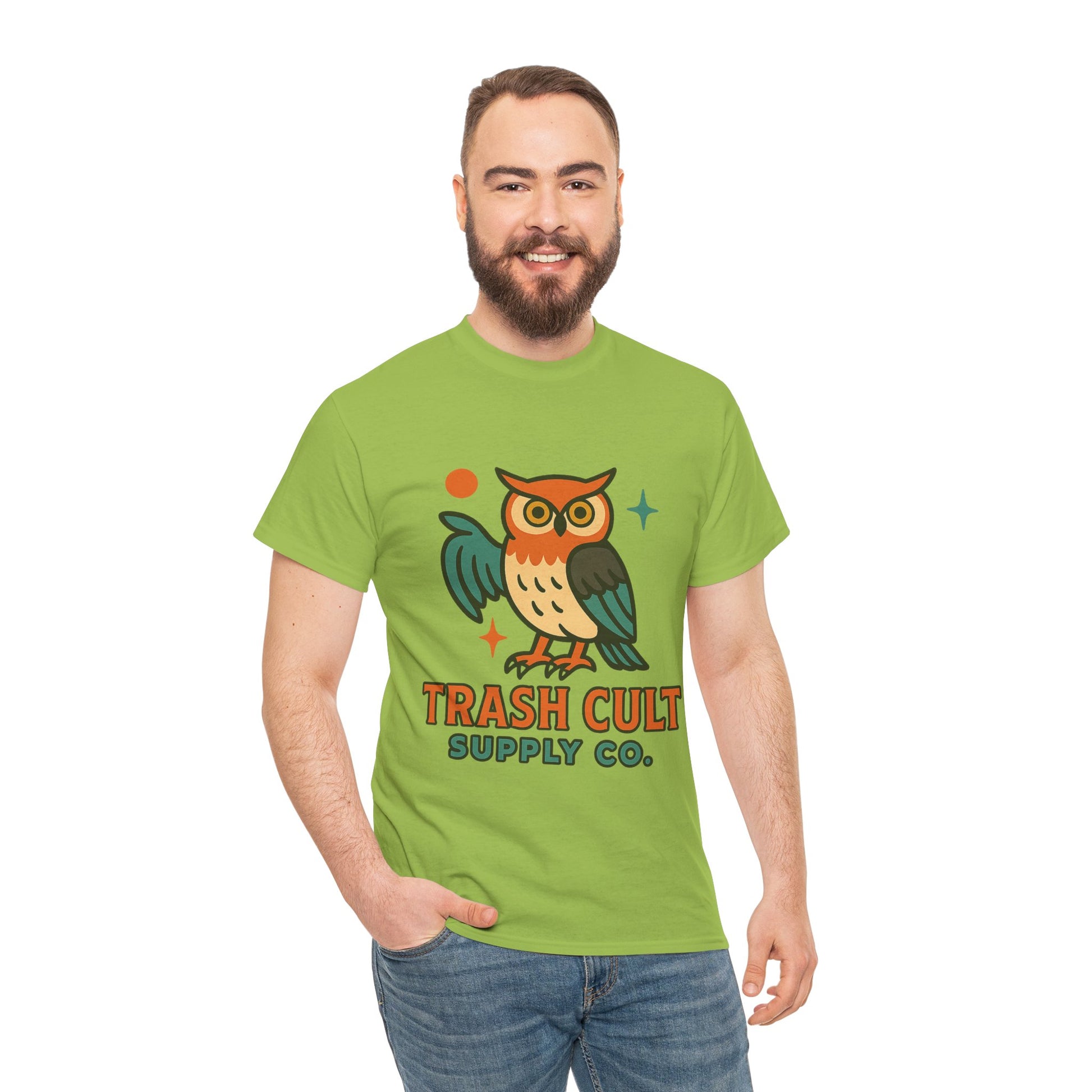 Vintage Owl Graphic Tee, Unisex Heavy Cotton Tee, Trash Cult Shirt, Nature Lover Gift, Eco-Friendly Apparel